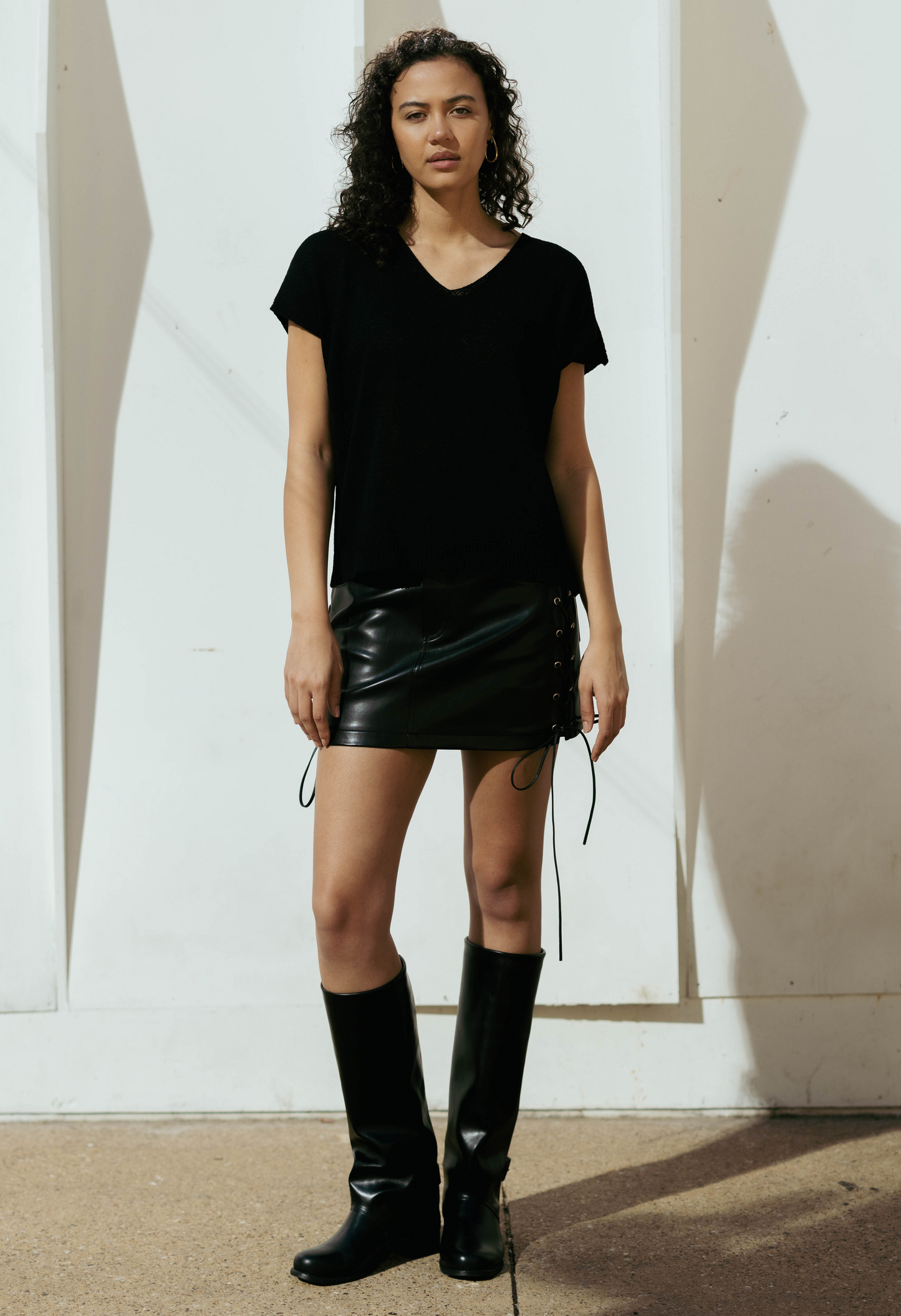 Lace Up Leather Mini Skirt