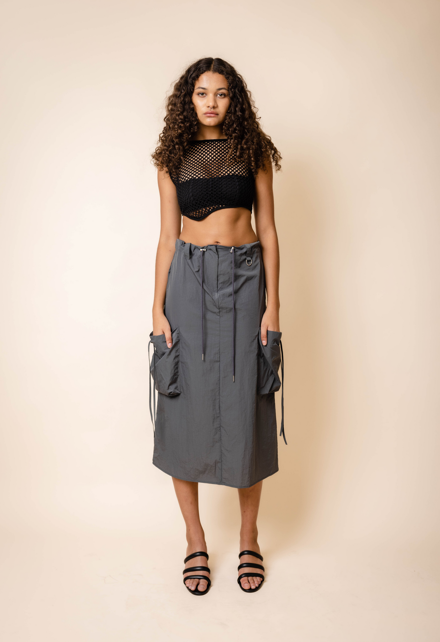 Net Cropped Tank in Black