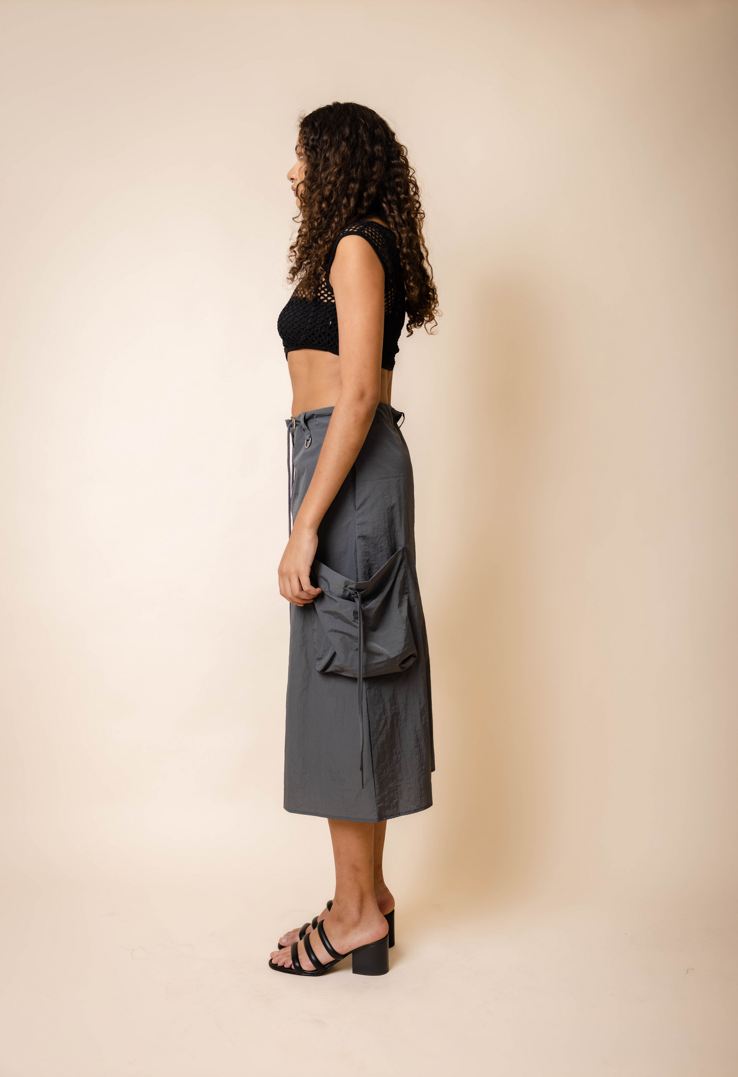 Net Cropped Tank in Black