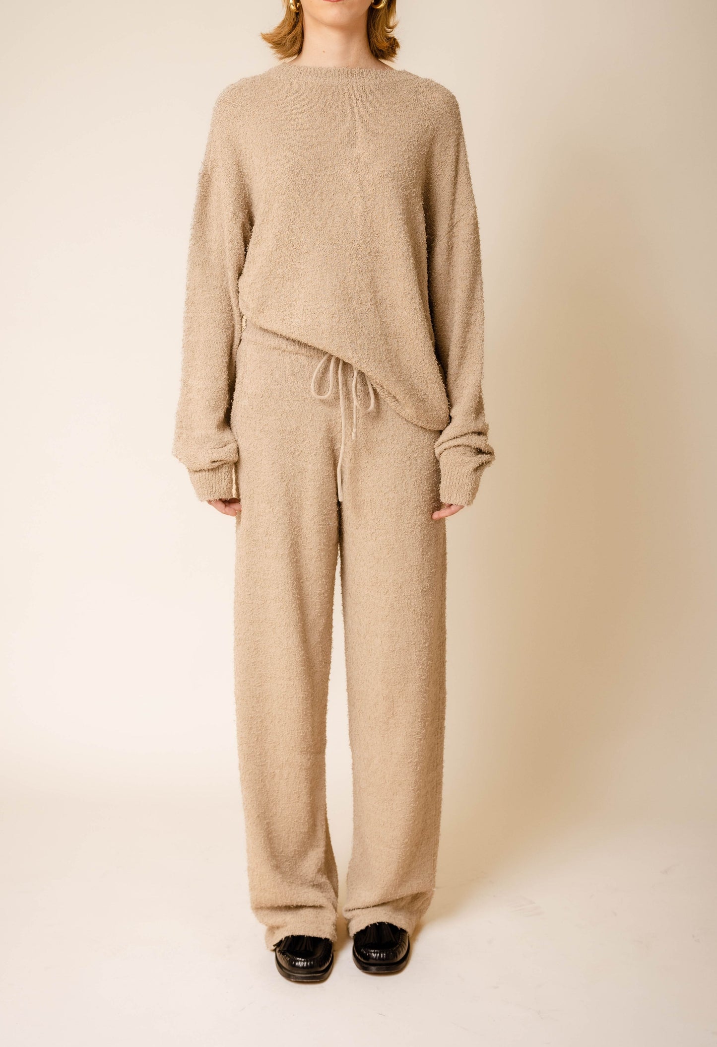 Fuzzy Sweater Top In Sand