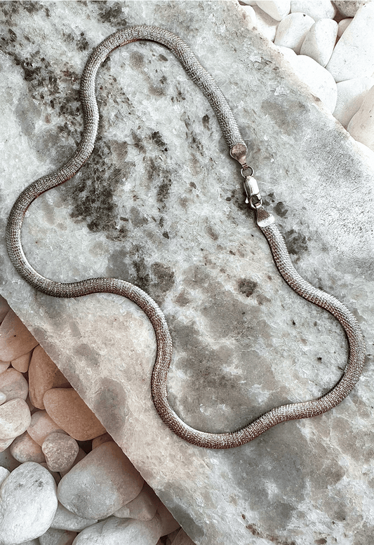 Silver Herringbone Necklace with Textured Finish
