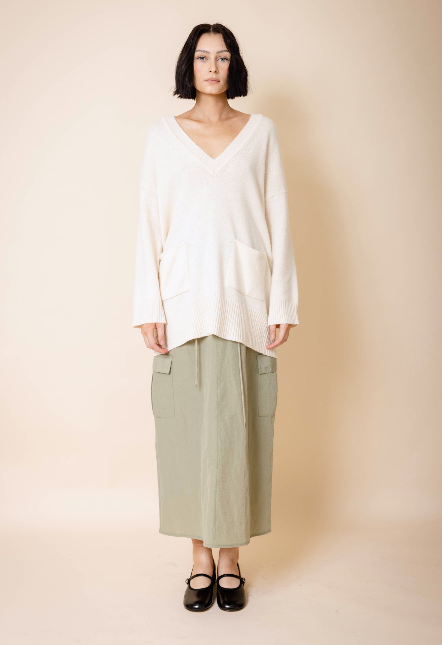 Portis V Neck Sweater in Cream