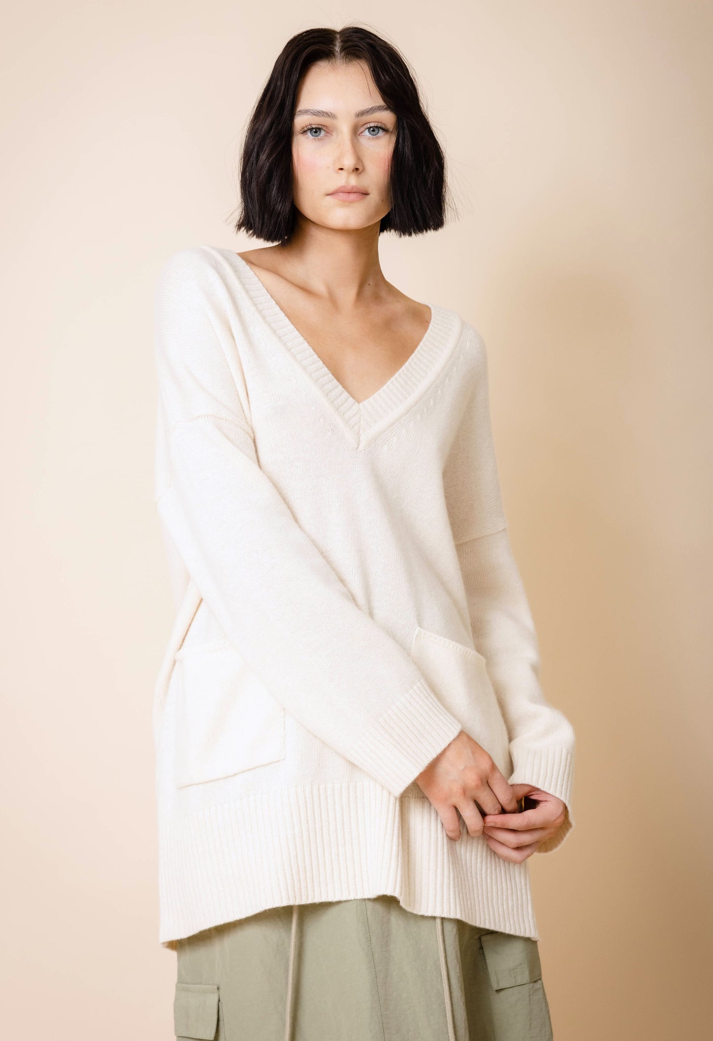 Portis V Neck Sweater in Cream
