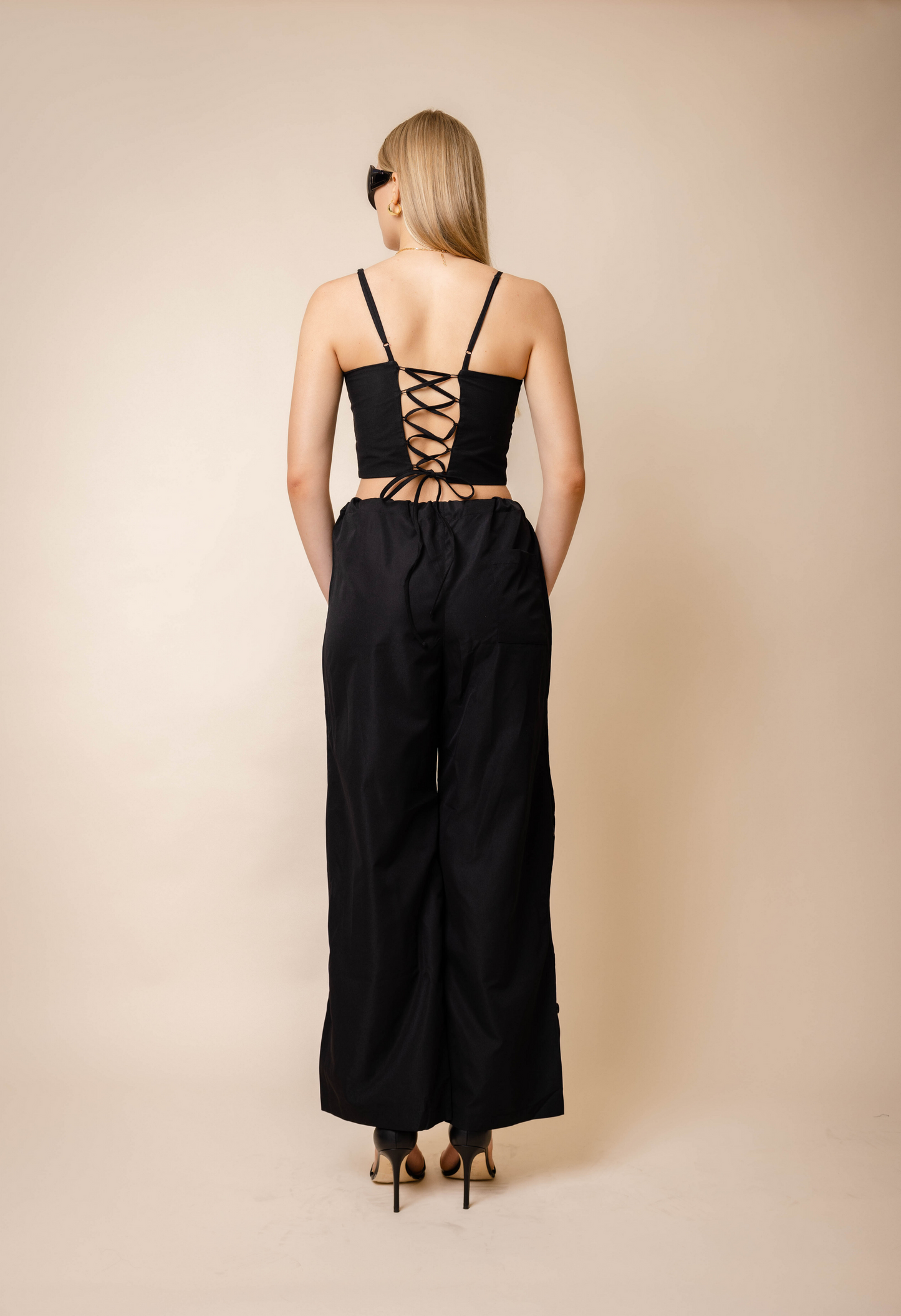 Lace Up Top In Black