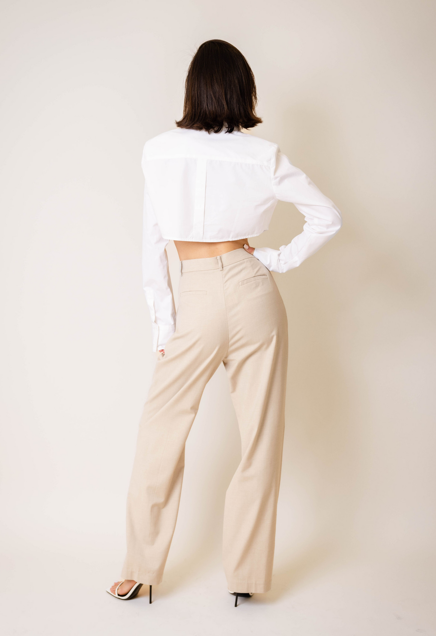 White Structured Cropped Button Down