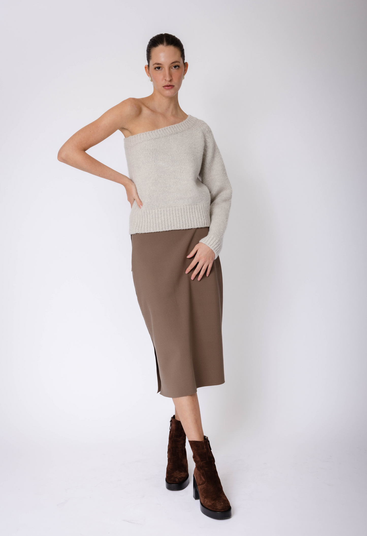 One Shoulder Light Grey Sweater