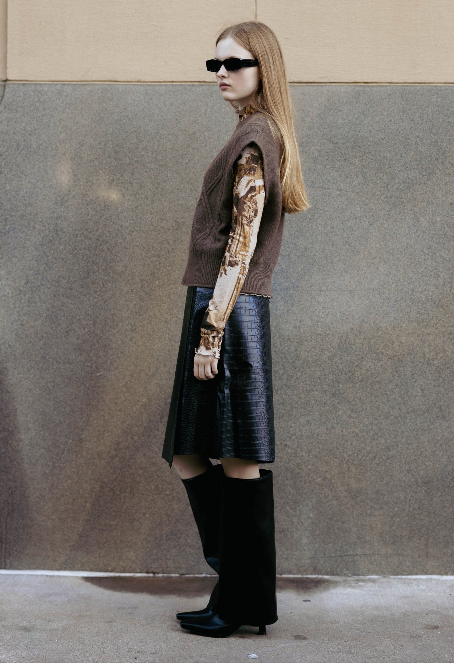 Eloise Cable Knit Sweater Vest In Brown