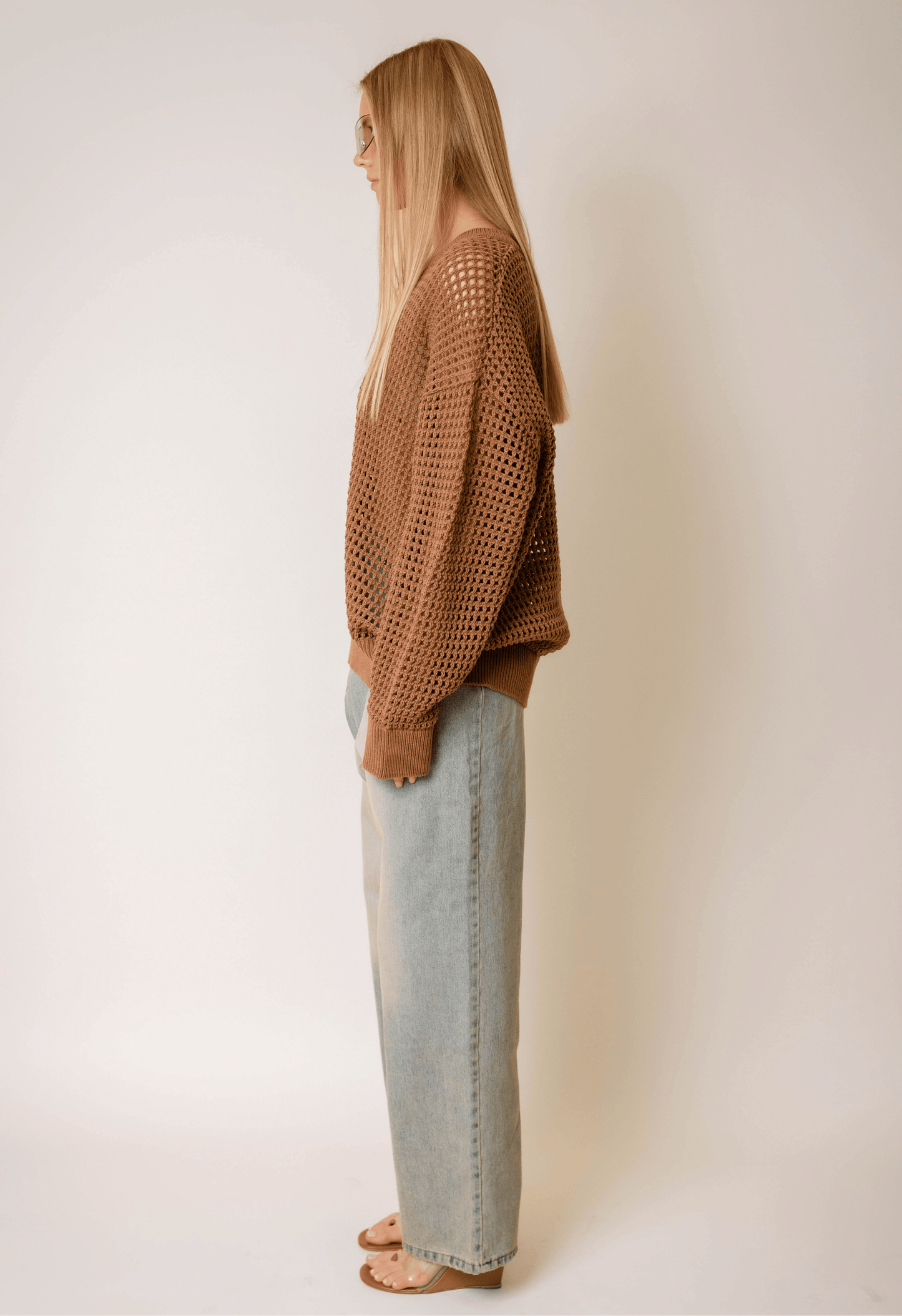 Oversized Net Top in Caramel