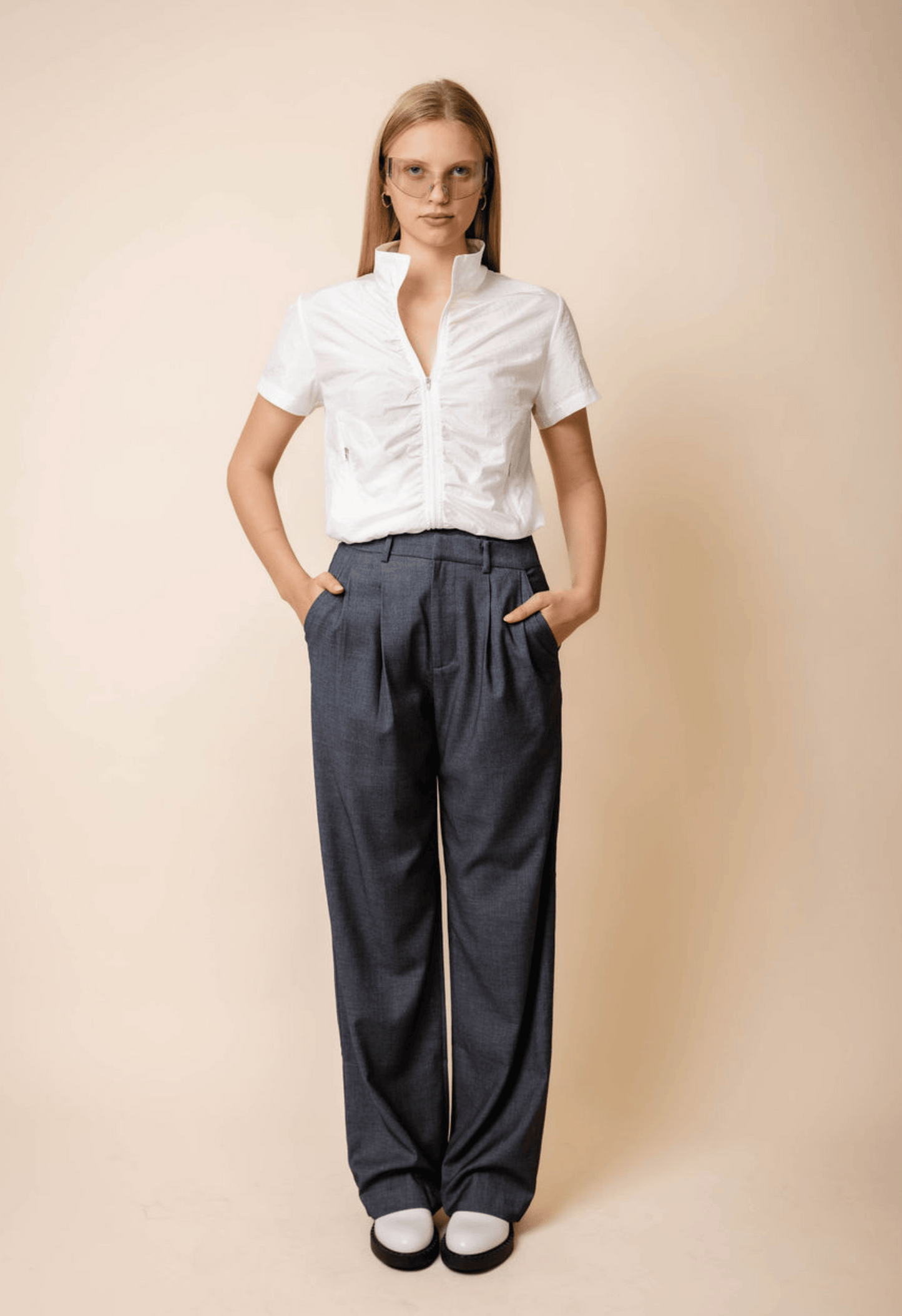 Criss Cross Dress Pant in Charcoal