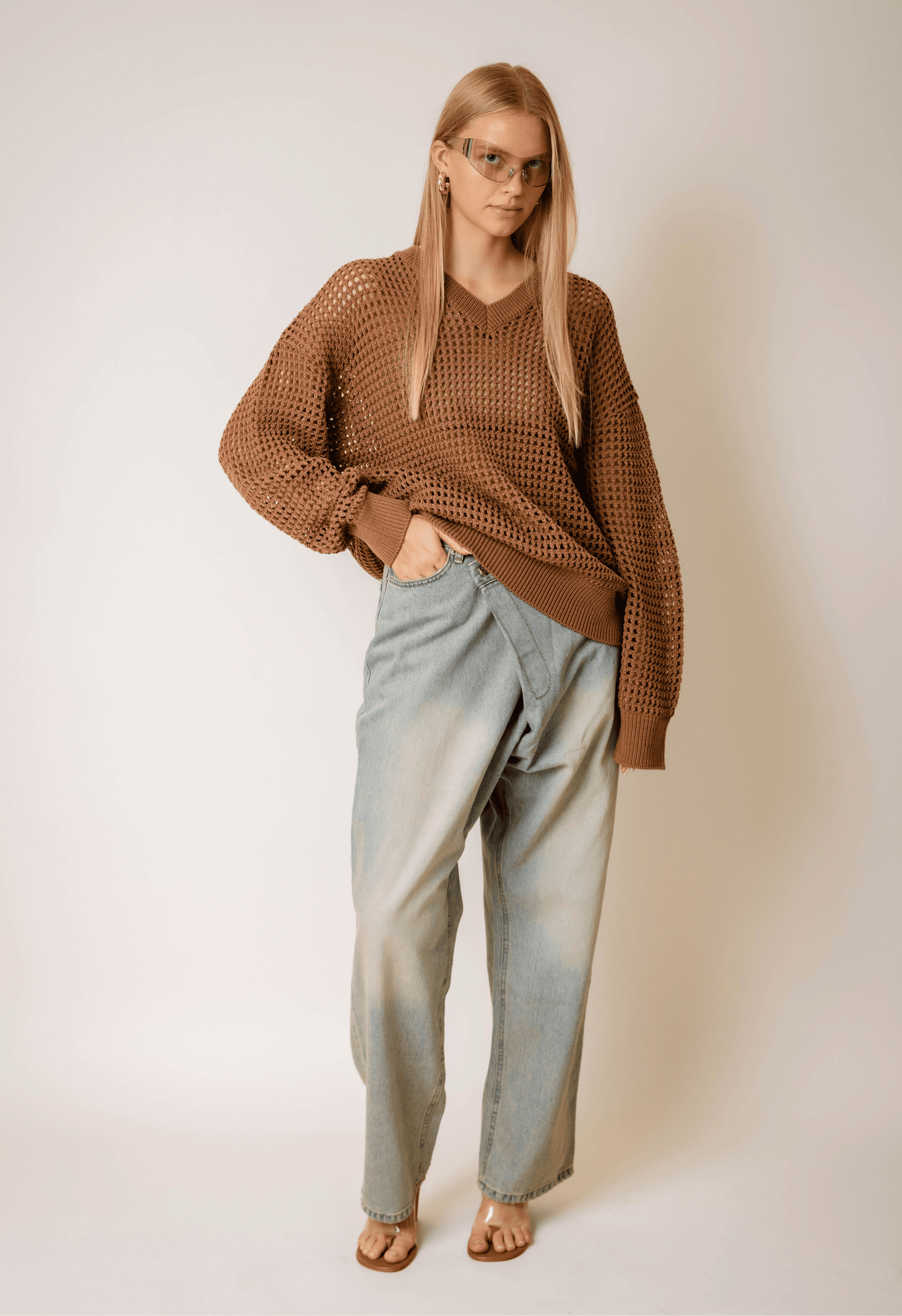 Oversized Net Top in Caramel