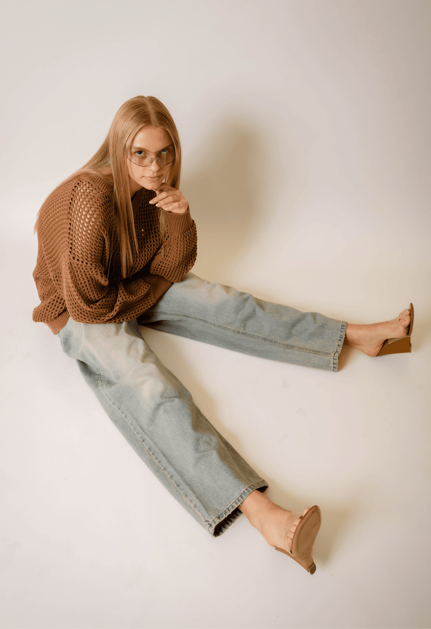 Oversized Net Top in Caramel