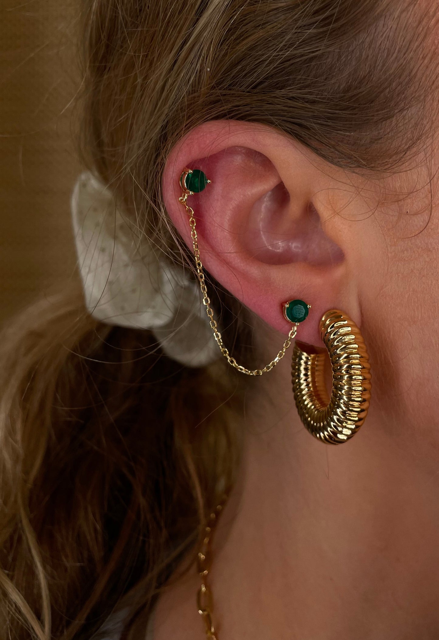 Two In One Green Gem Earring