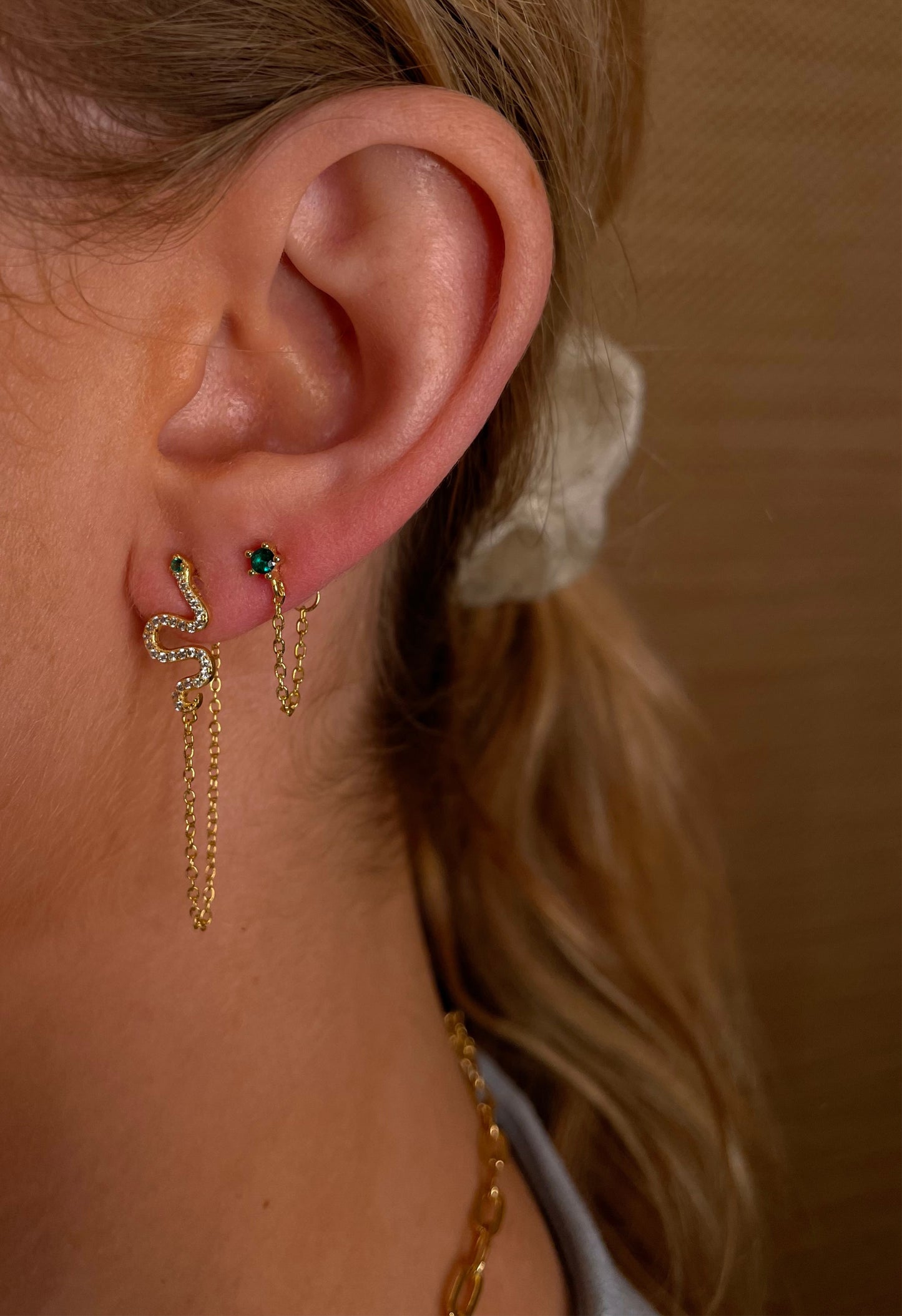 Emerald Chain Stud Earring