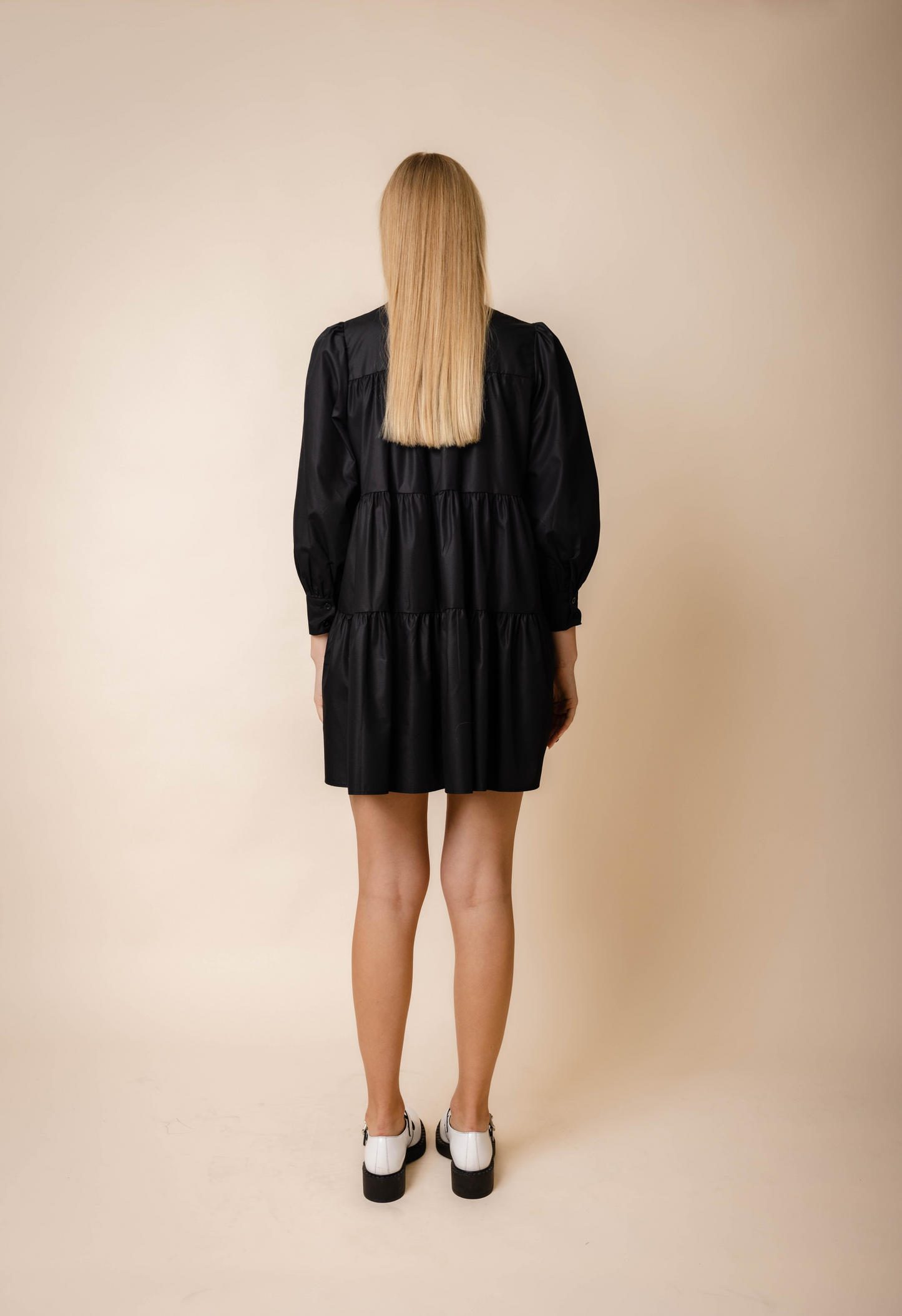Tiered Long Sleeve Dress in Black