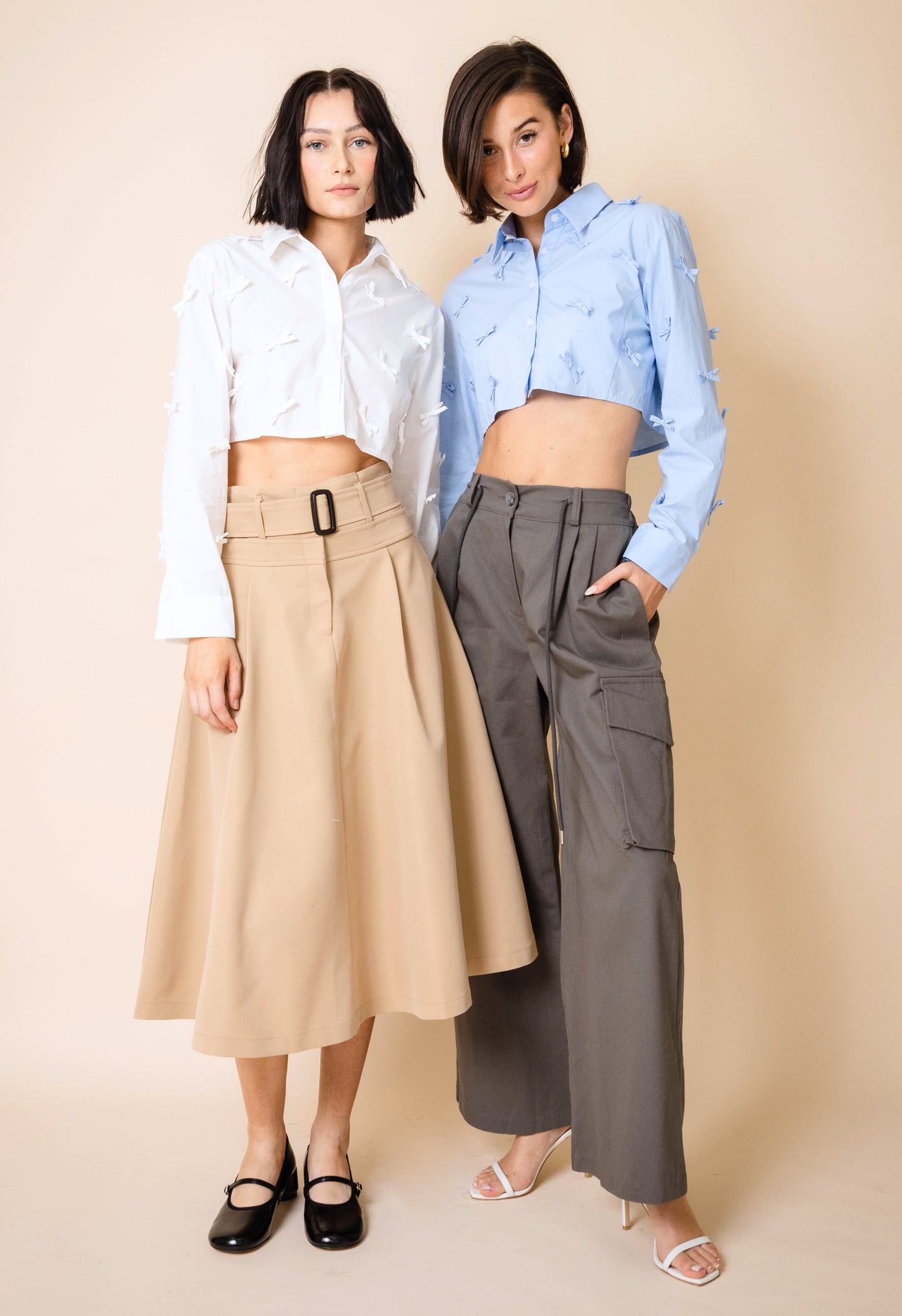 Cropped Bowtie Button Down In Blue