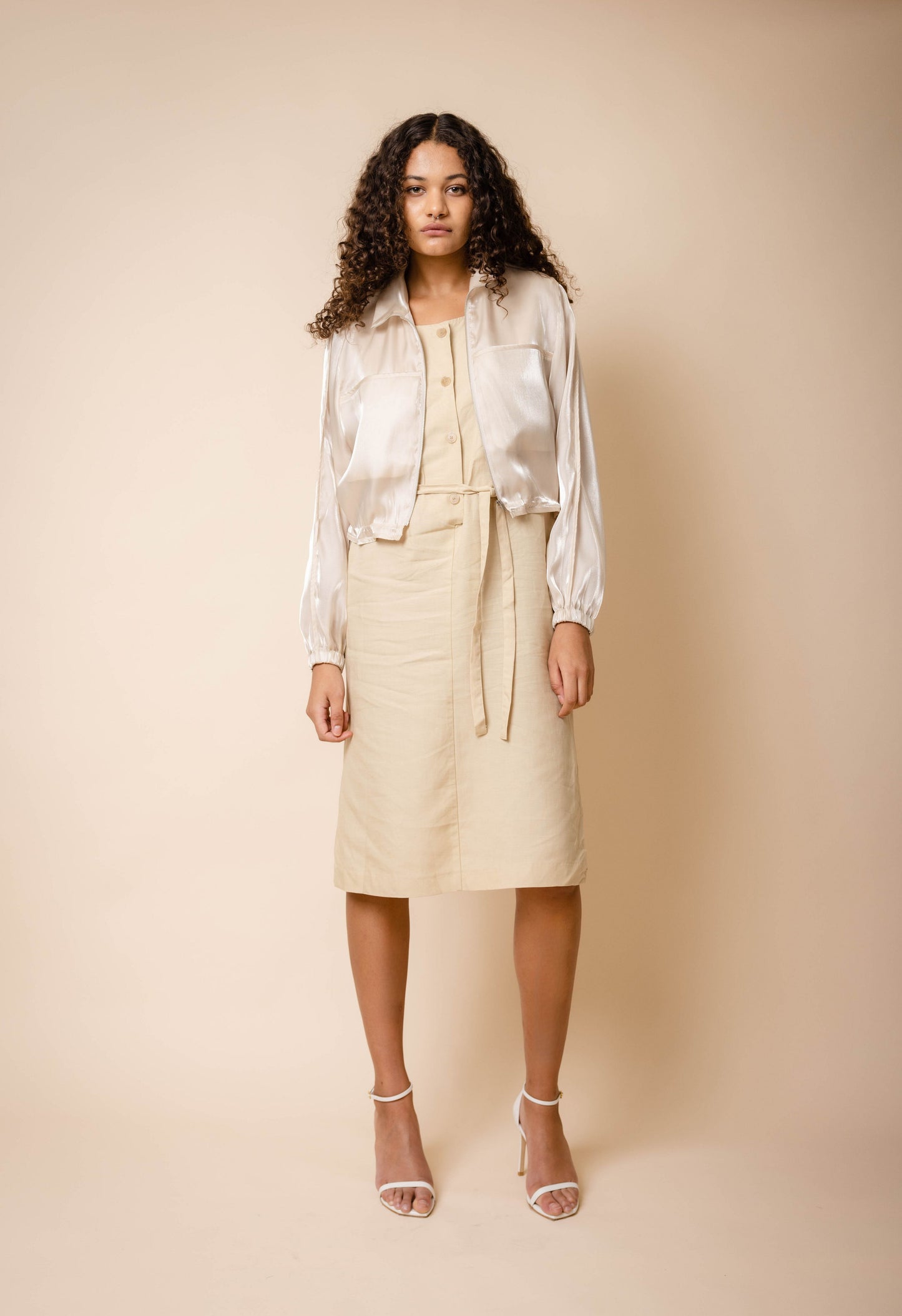 Shimmer Bomber Jacket In Sand
