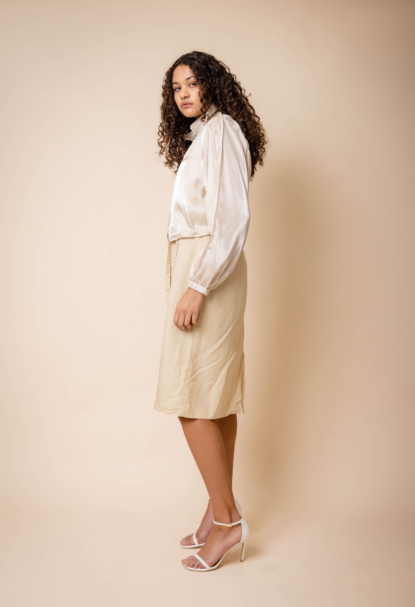 Shimmer Bomber Jacket In Sand