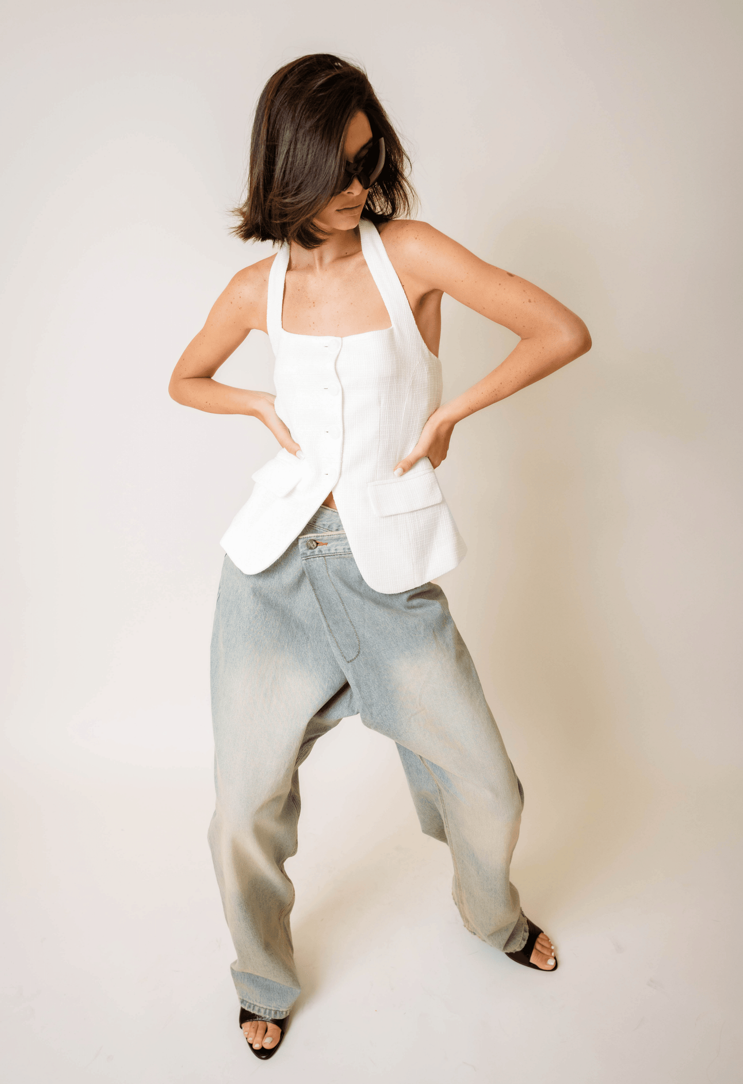 Tweed Vest In White