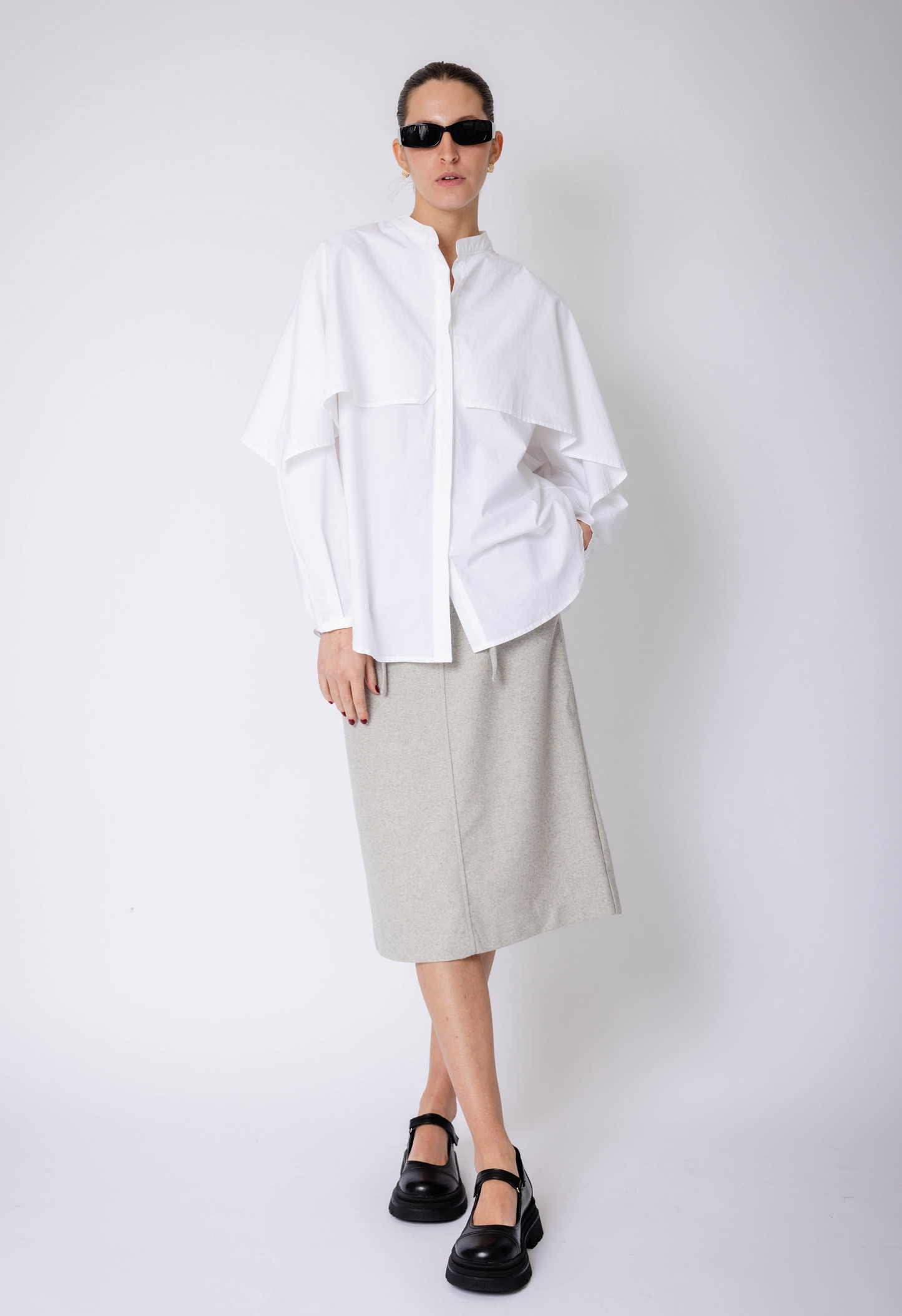 Wool Pencil Skirt In Grey