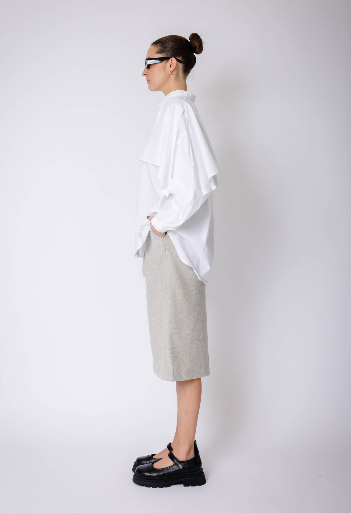Wool Pencil Skirt In Grey