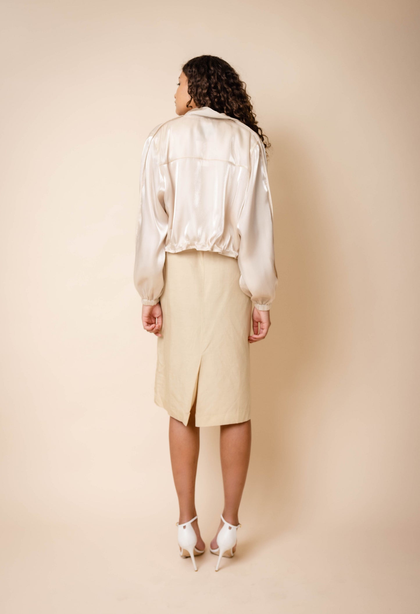 Shimmer Bomber Jacket In Sand