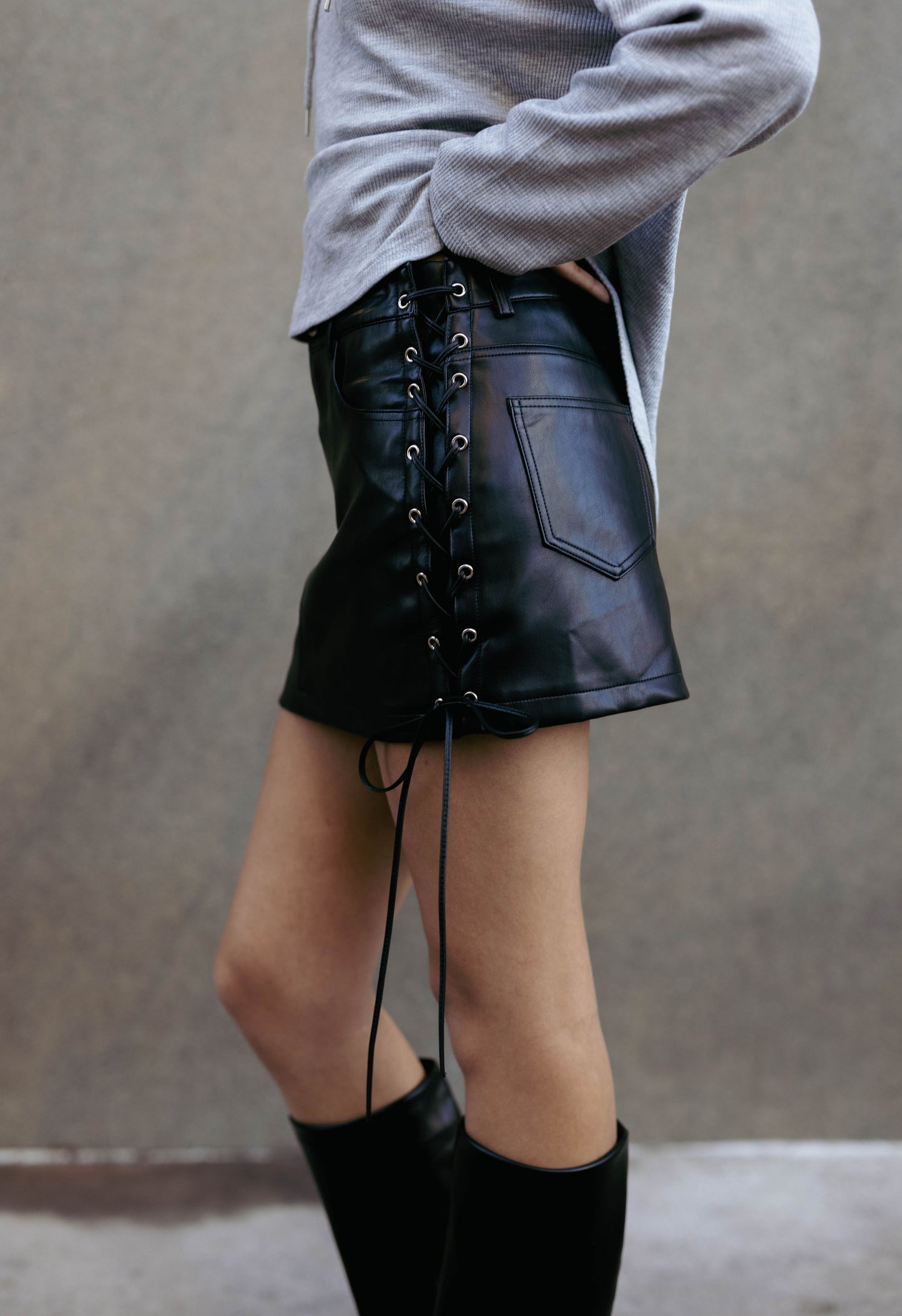 Lace Up Leather Mini Skirt