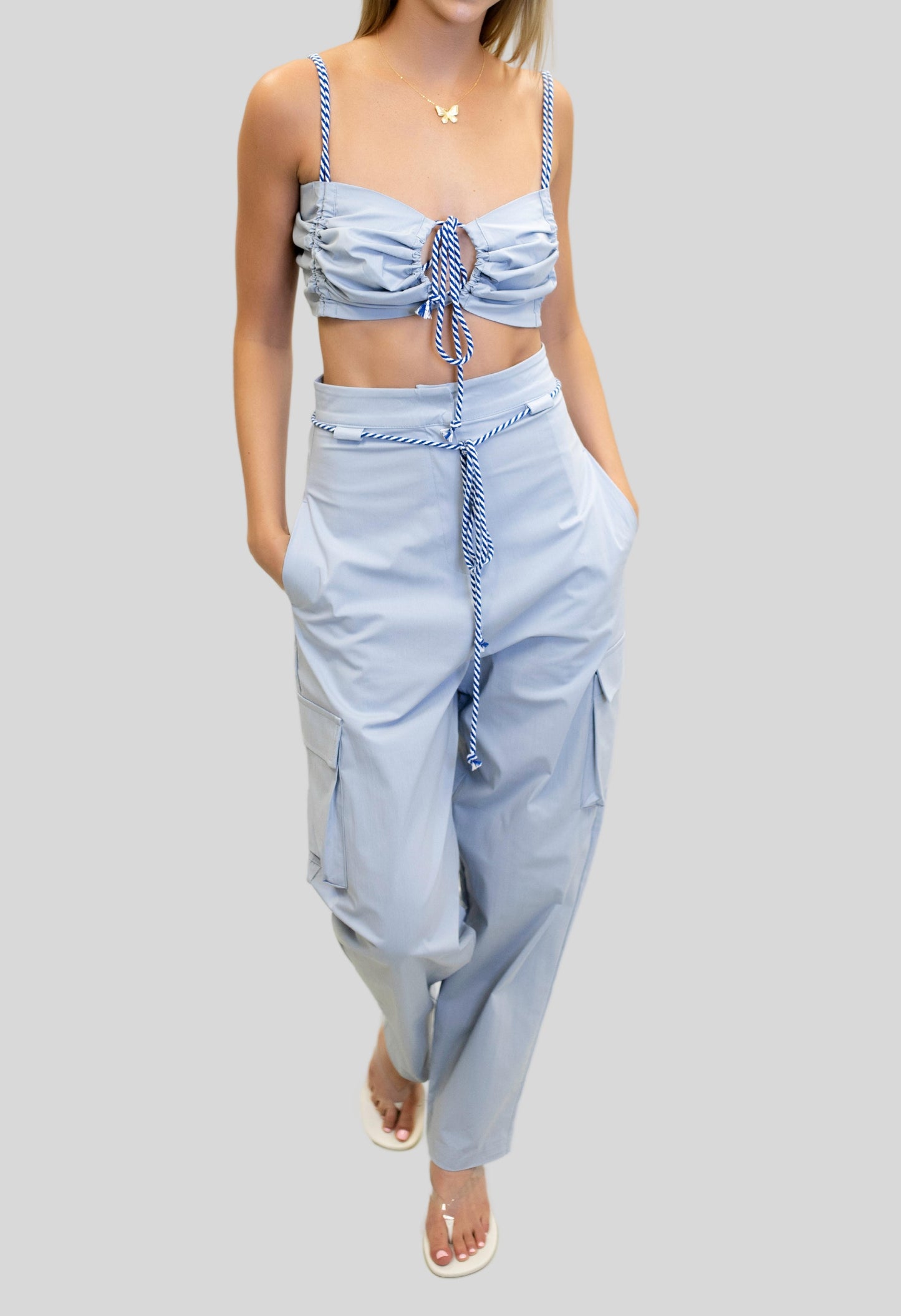Blue Zipper Back Tube Top