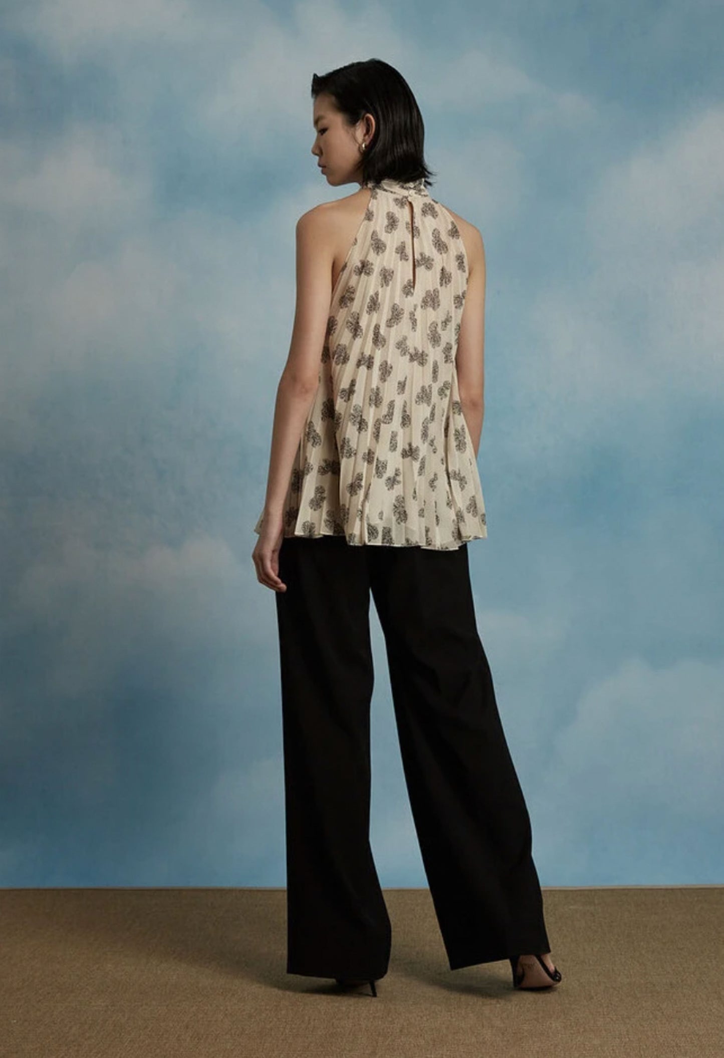 Iris Tie Neck Top in Cream Bow
