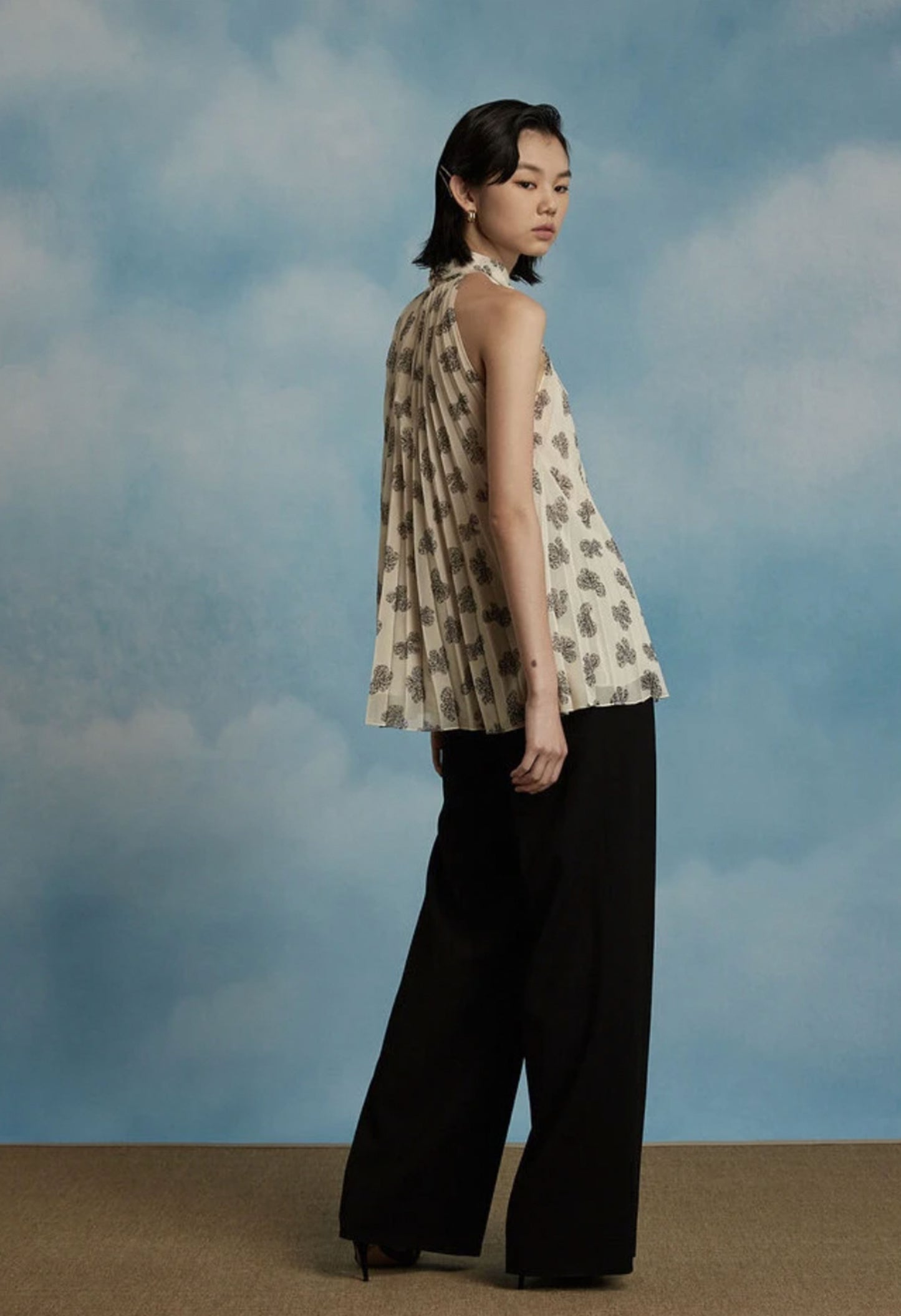 Iris Tie Neck Top in Cream Bow