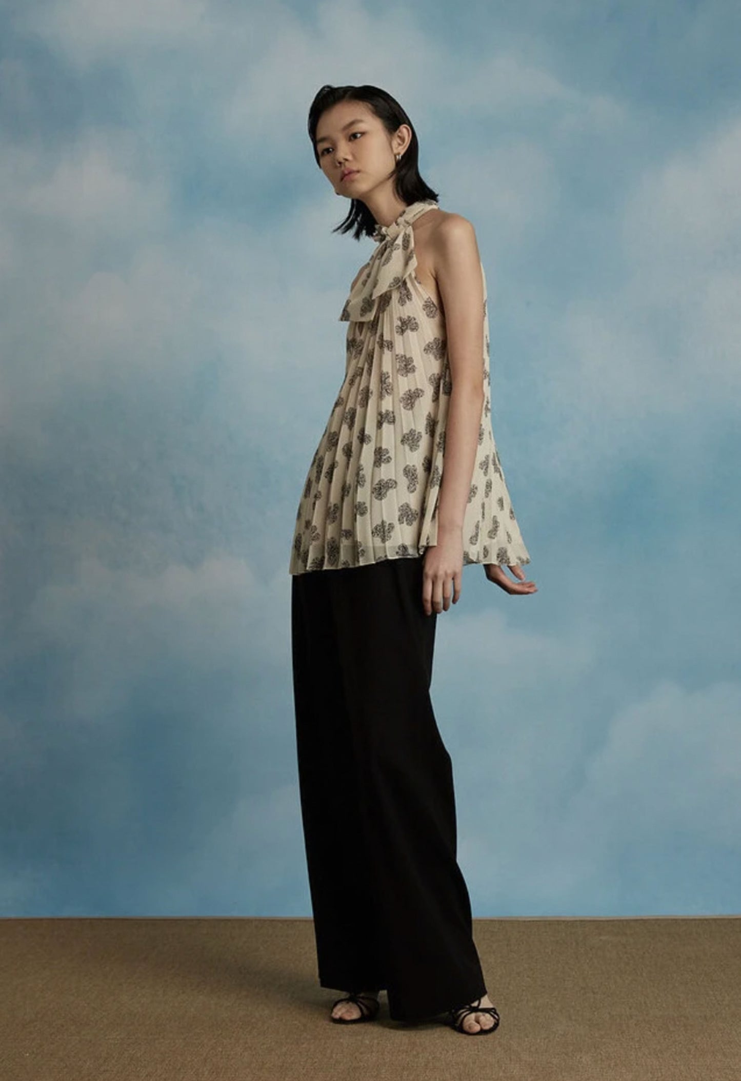 Iris Tie Neck Top in Cream Bow