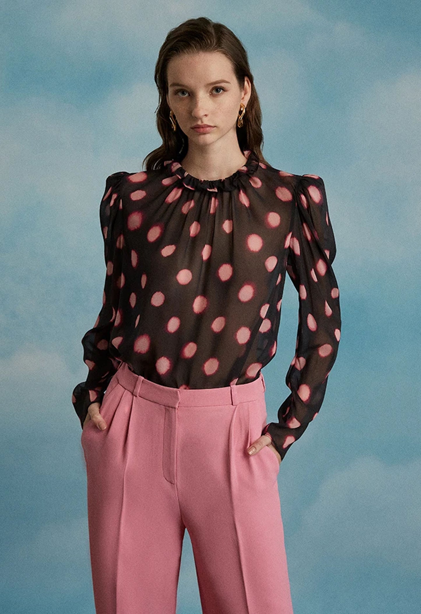 Mel B Top In Blush Large Polka Print