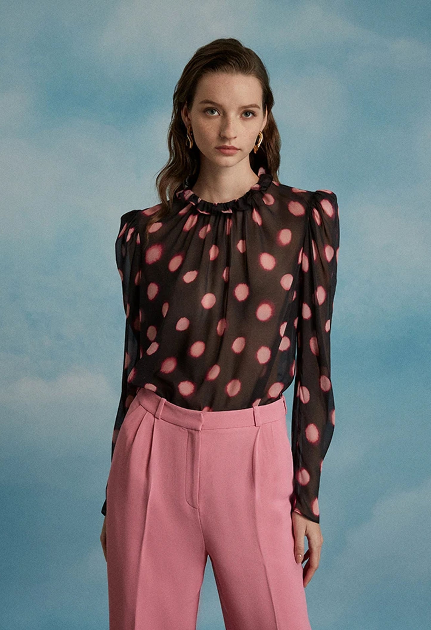 Mel B Top In Blush Large Polka Print