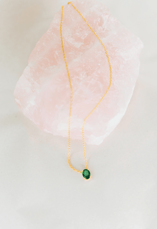 Emerald Oval Charm Gold Necklace