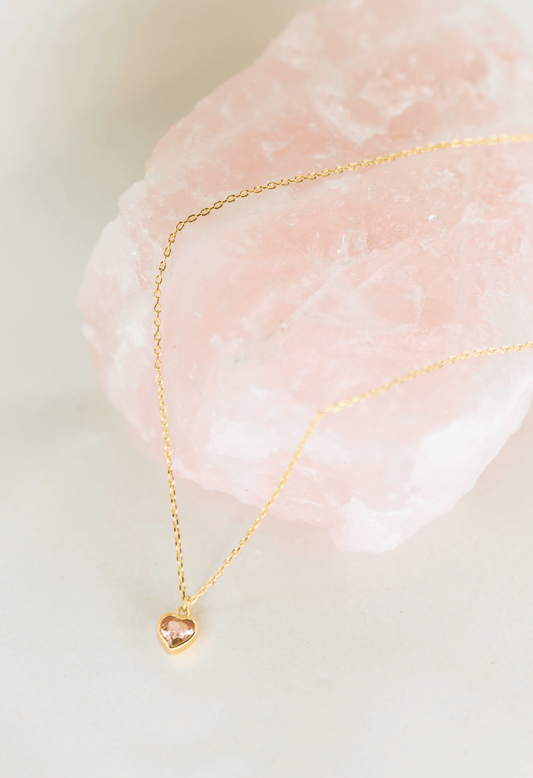 Pink Heart Charm Gold Necklace