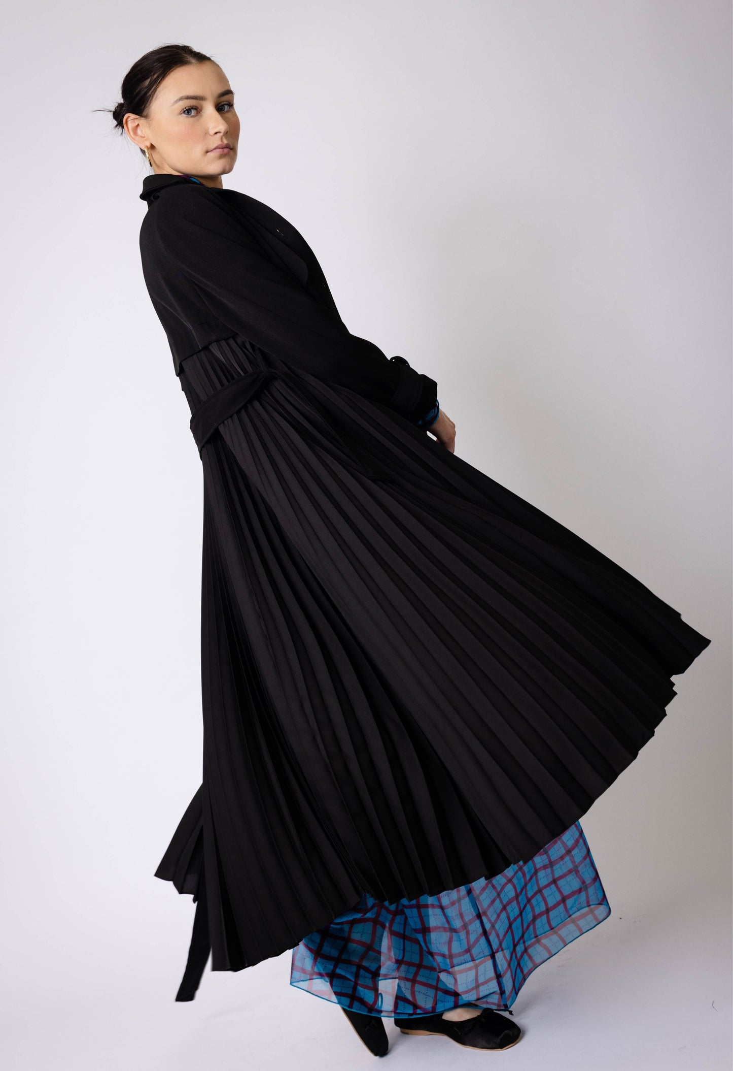 Pleated Trench Dress In Black