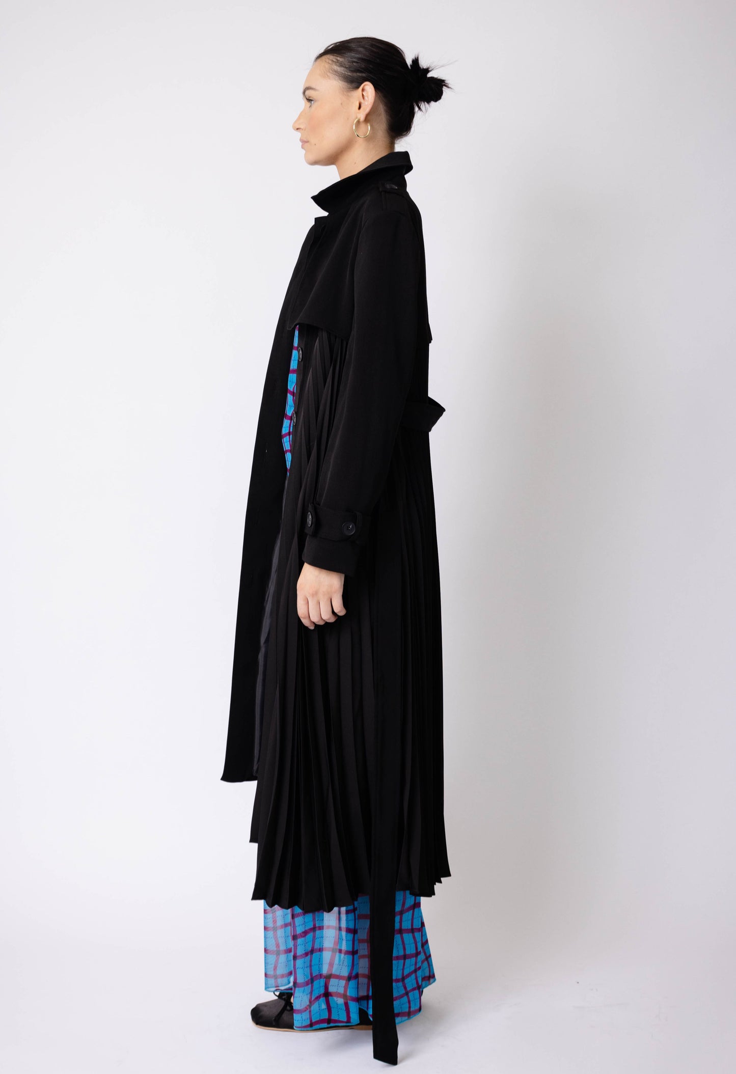 Pleated Trench Dress In Black