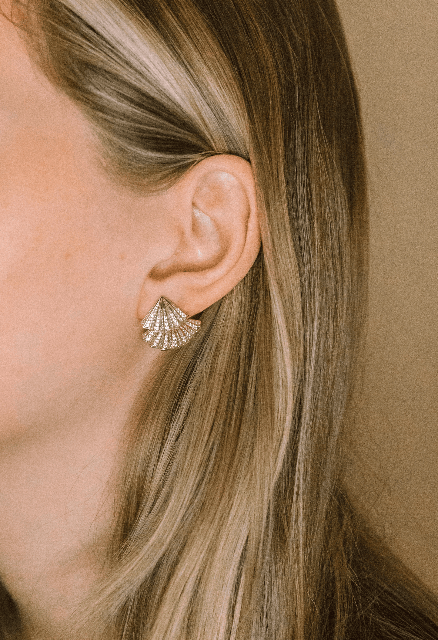 SS Jewelry Gold Stacked Fan Earrings
