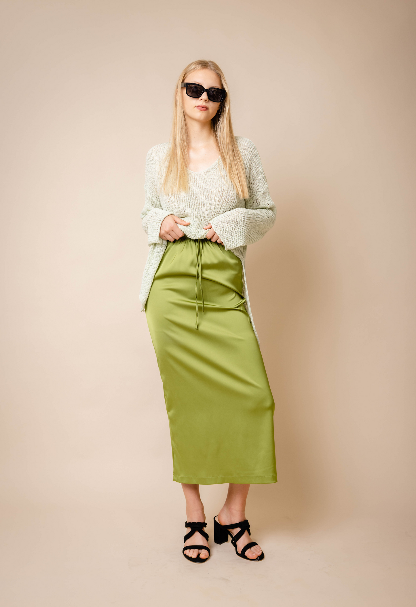 Ivy Satin Skirt in Green