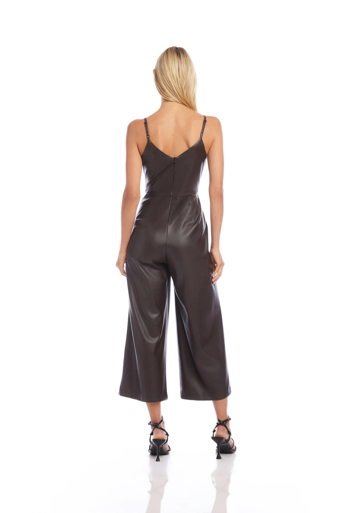 Faux Leather Jumpsuit in Brown