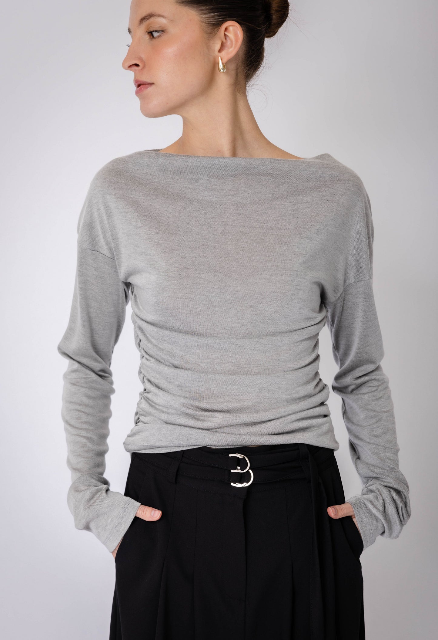 Glacier Ruched Long Sleeve in Grey