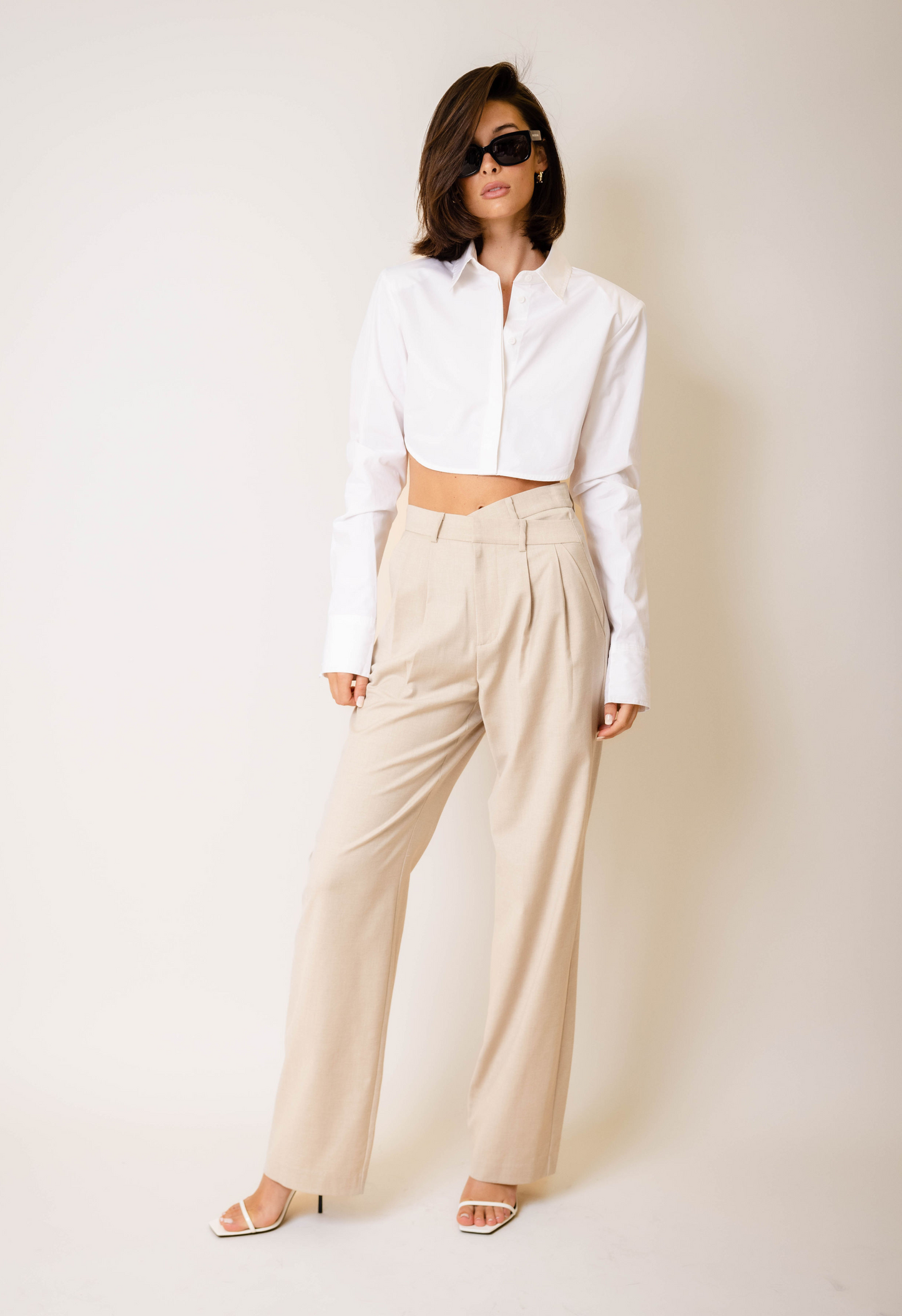 White Structured Cropped Button Down