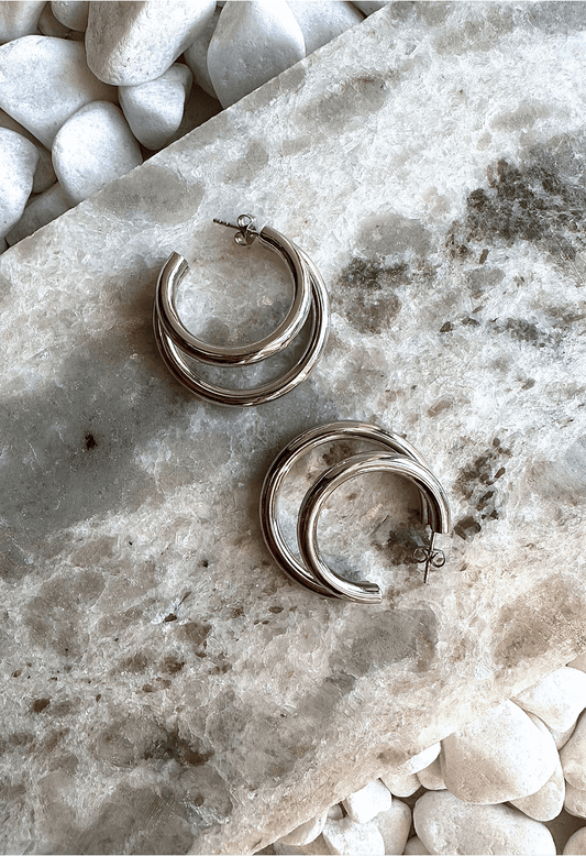 Double Hoop Earrings in Silver