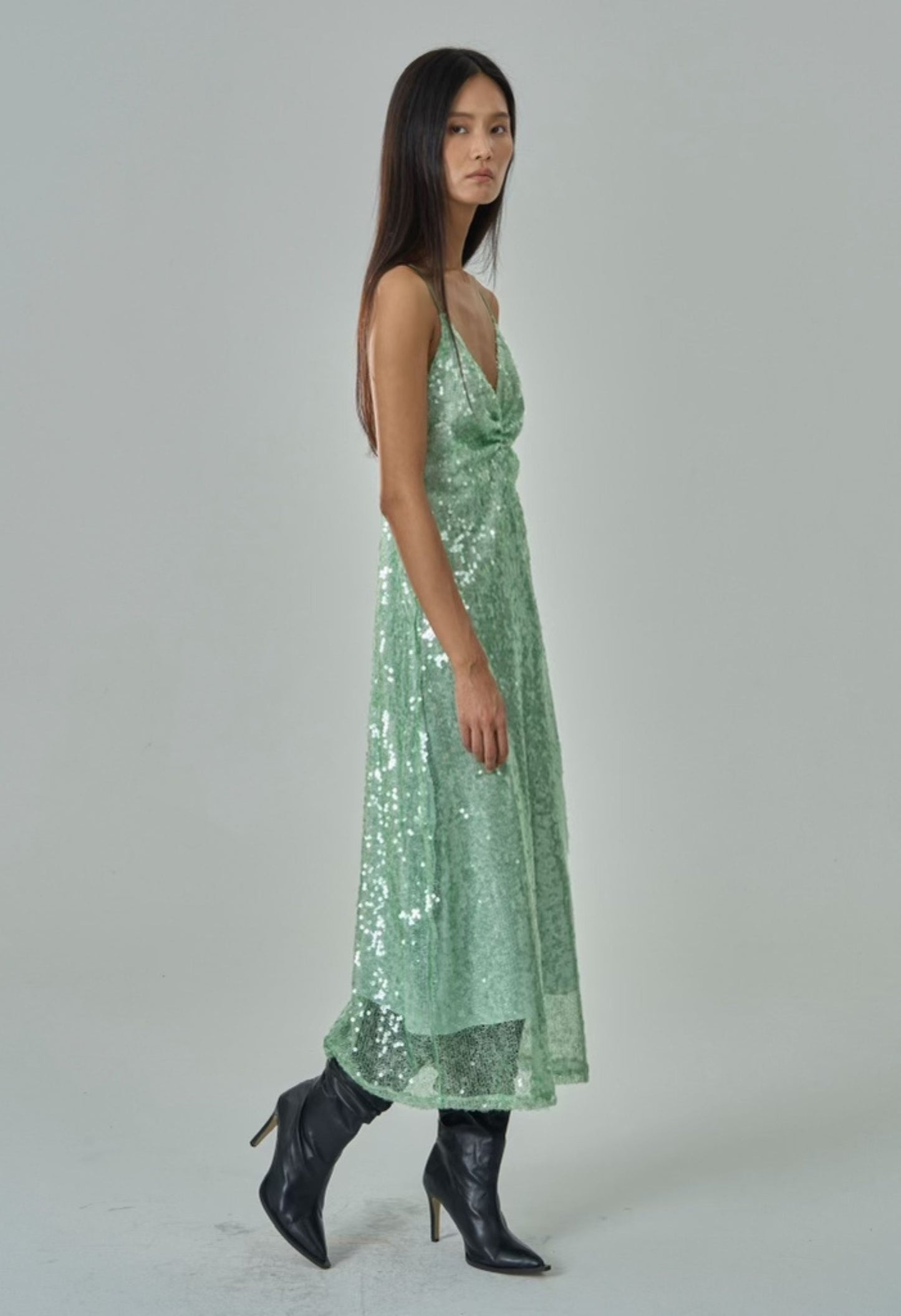 Layla Sequin Dress in Soft Ivy