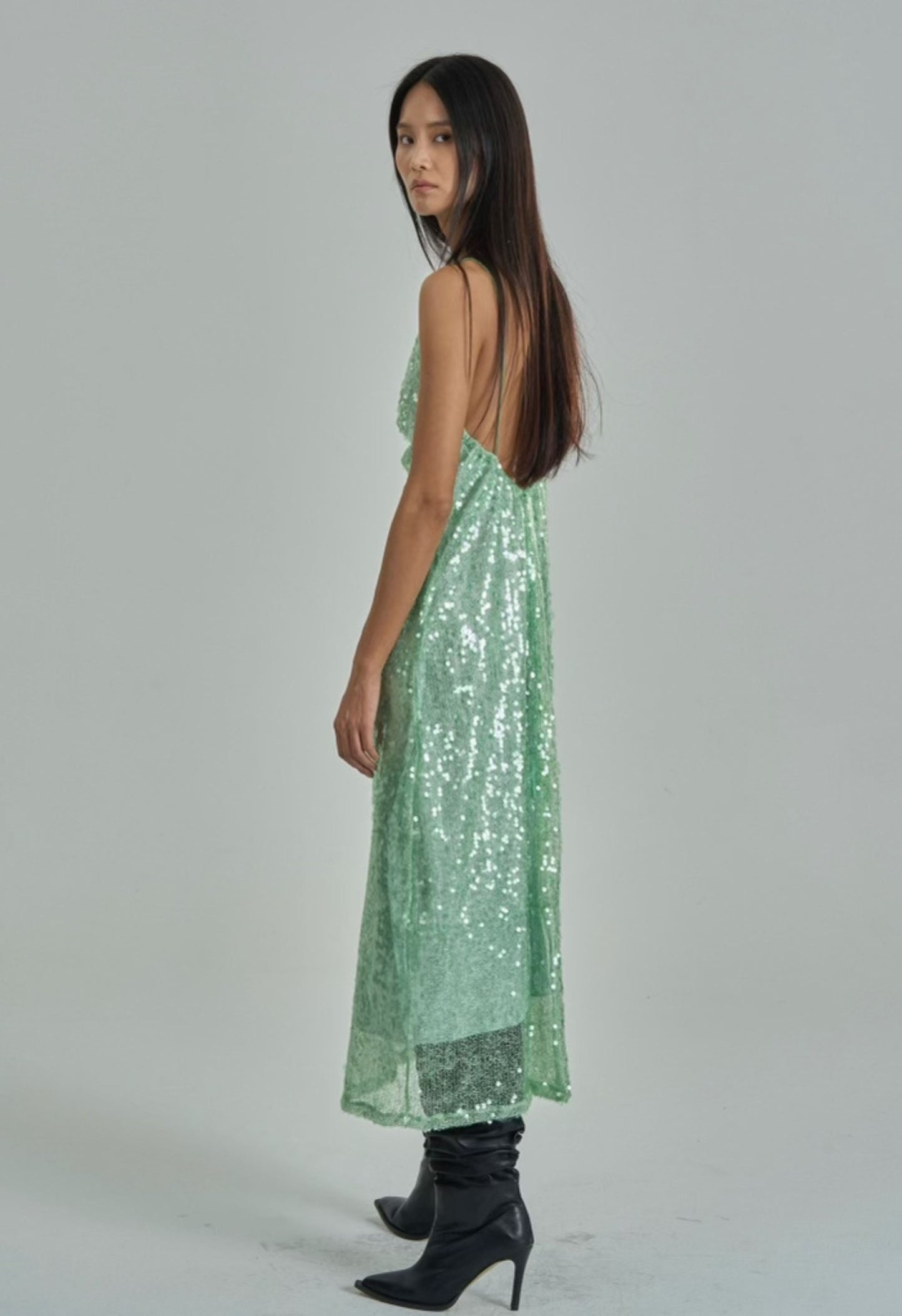 Layla Sequin Dress in Soft Ivy
