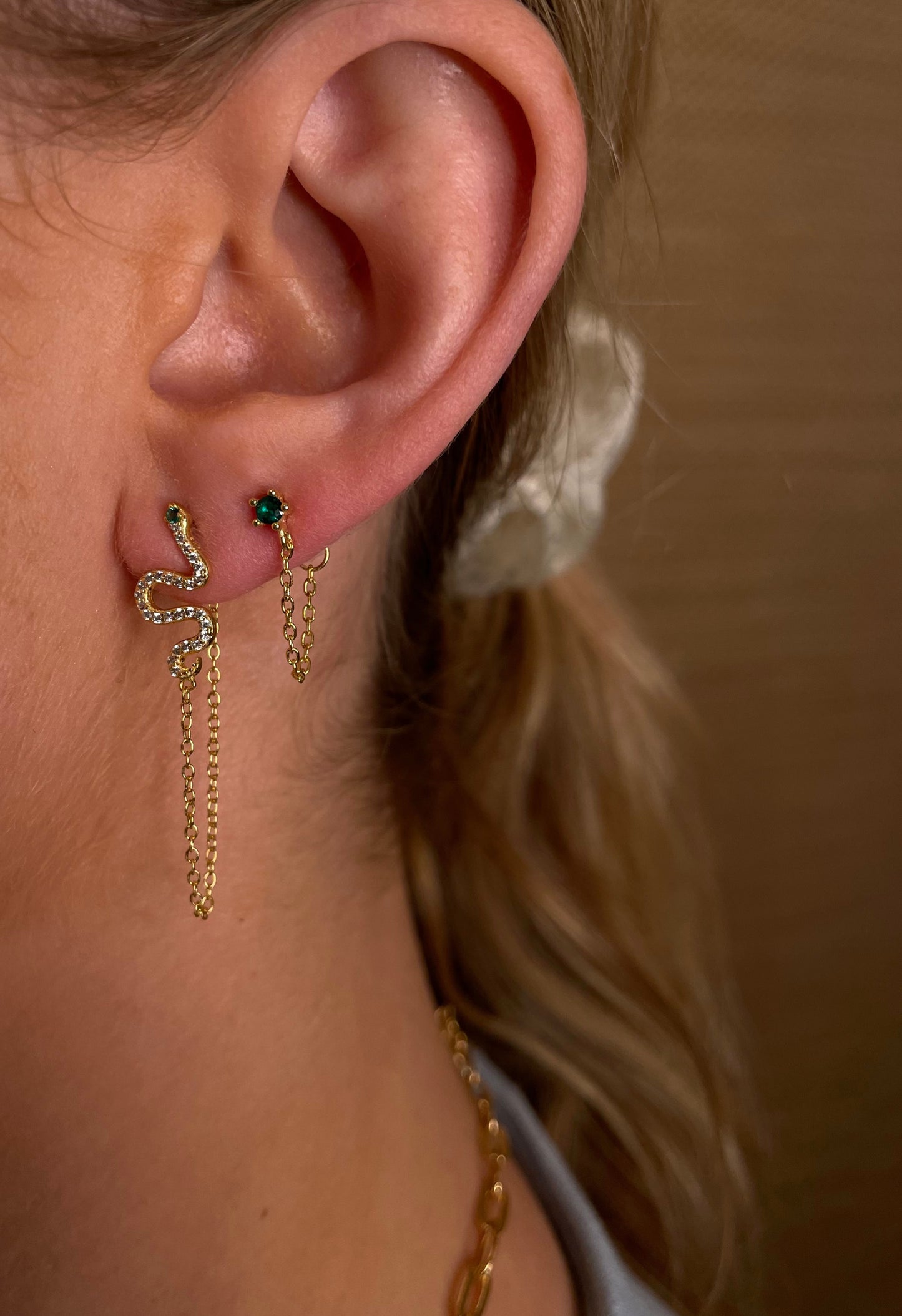 Emerald Chain Stud Earring