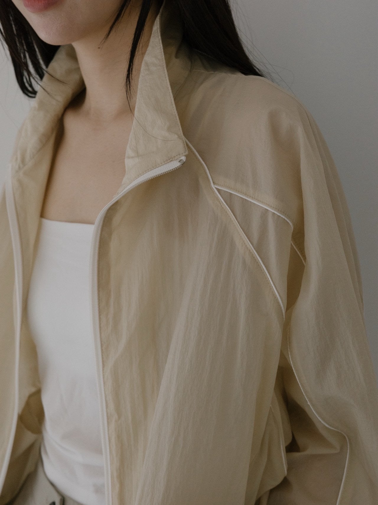 High Collar Zip Jacket in Beige – The NKC Store