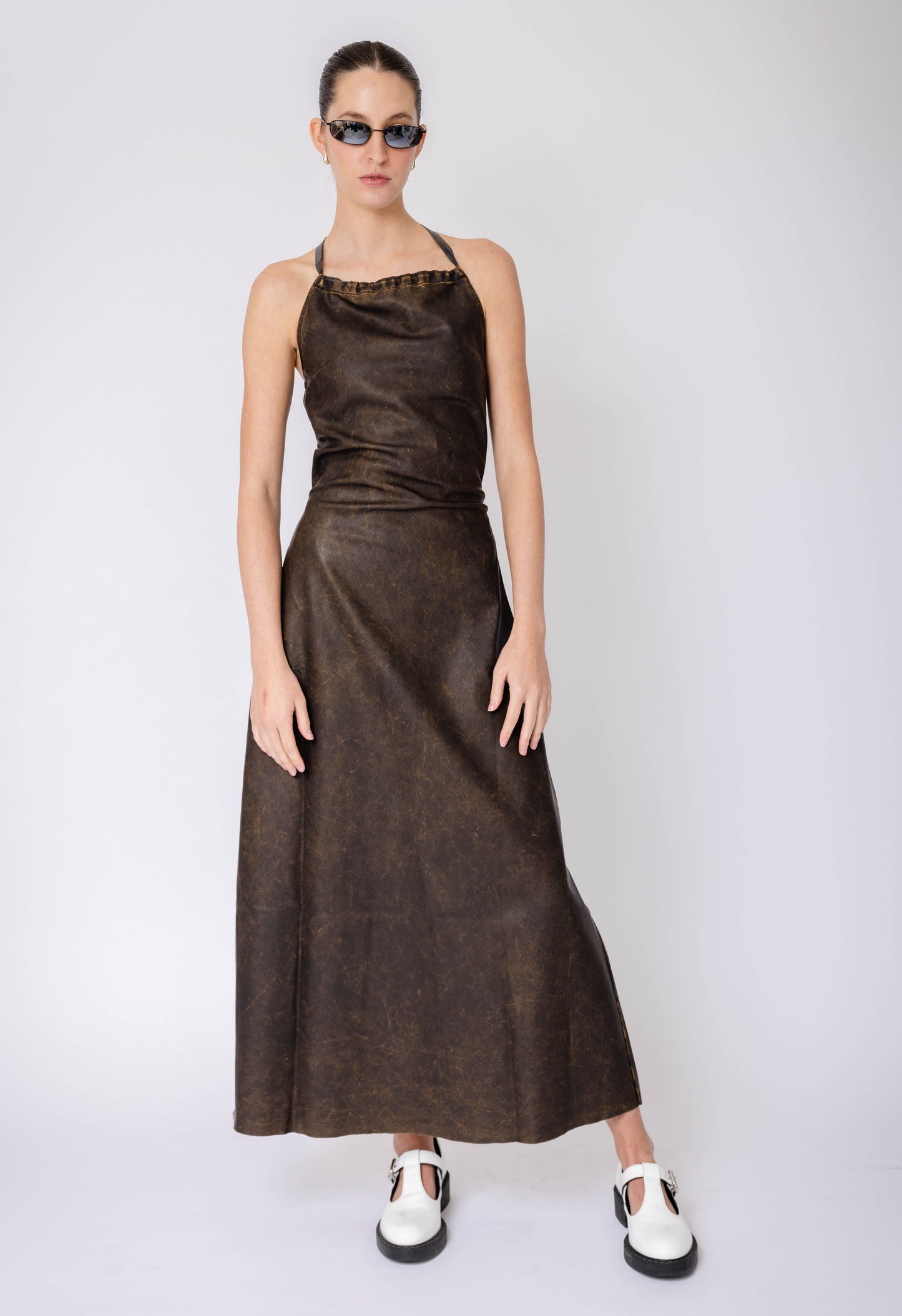 Ingrid Dress In Brown Leather
