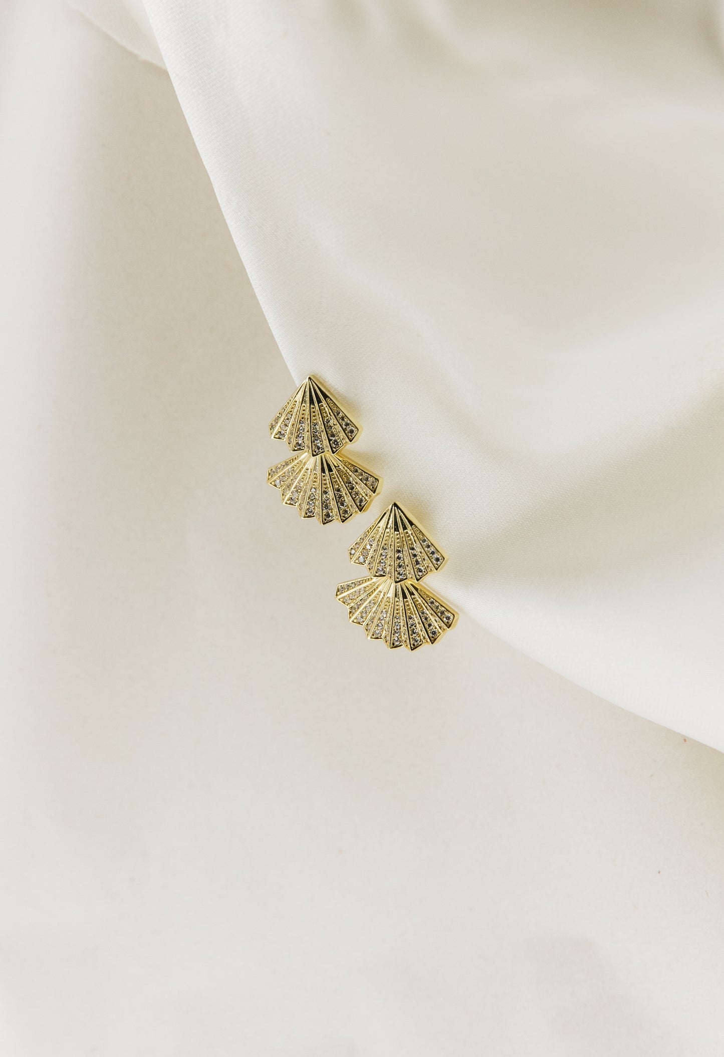 SS Jewelry Gold Stacked Fan Earrings