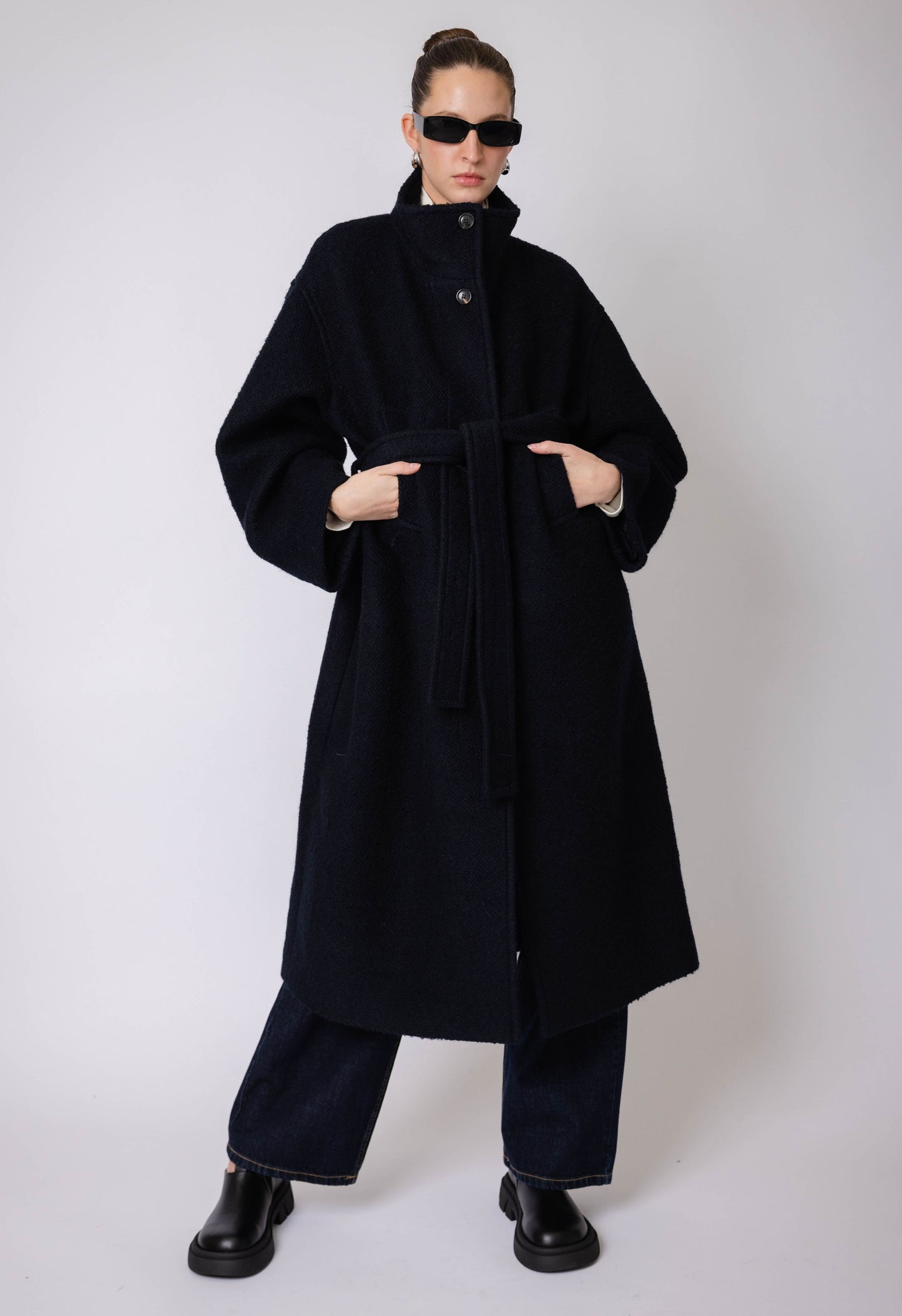Collared Wool Trench In Midnight