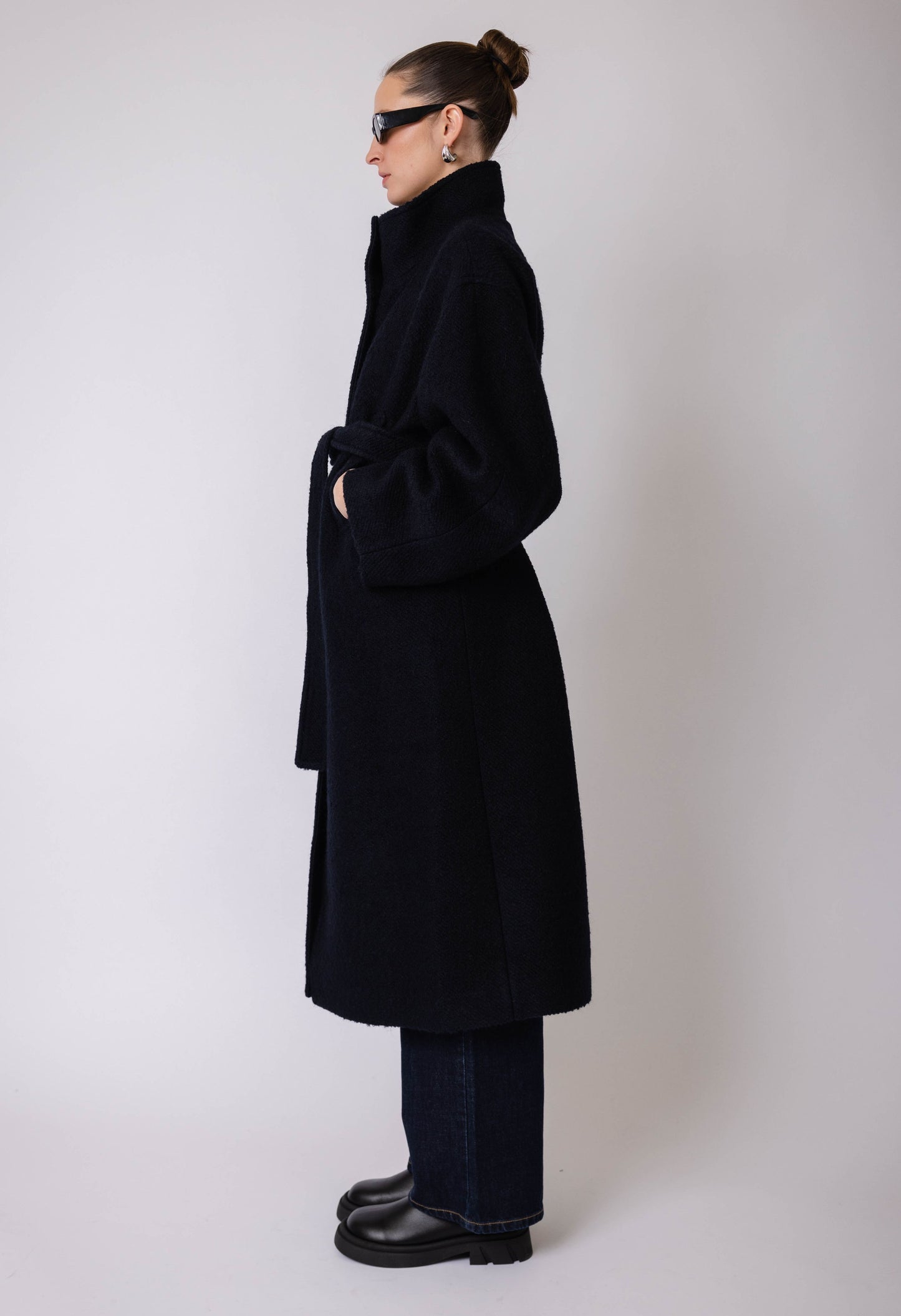 Collared Wool Trench In Midnight